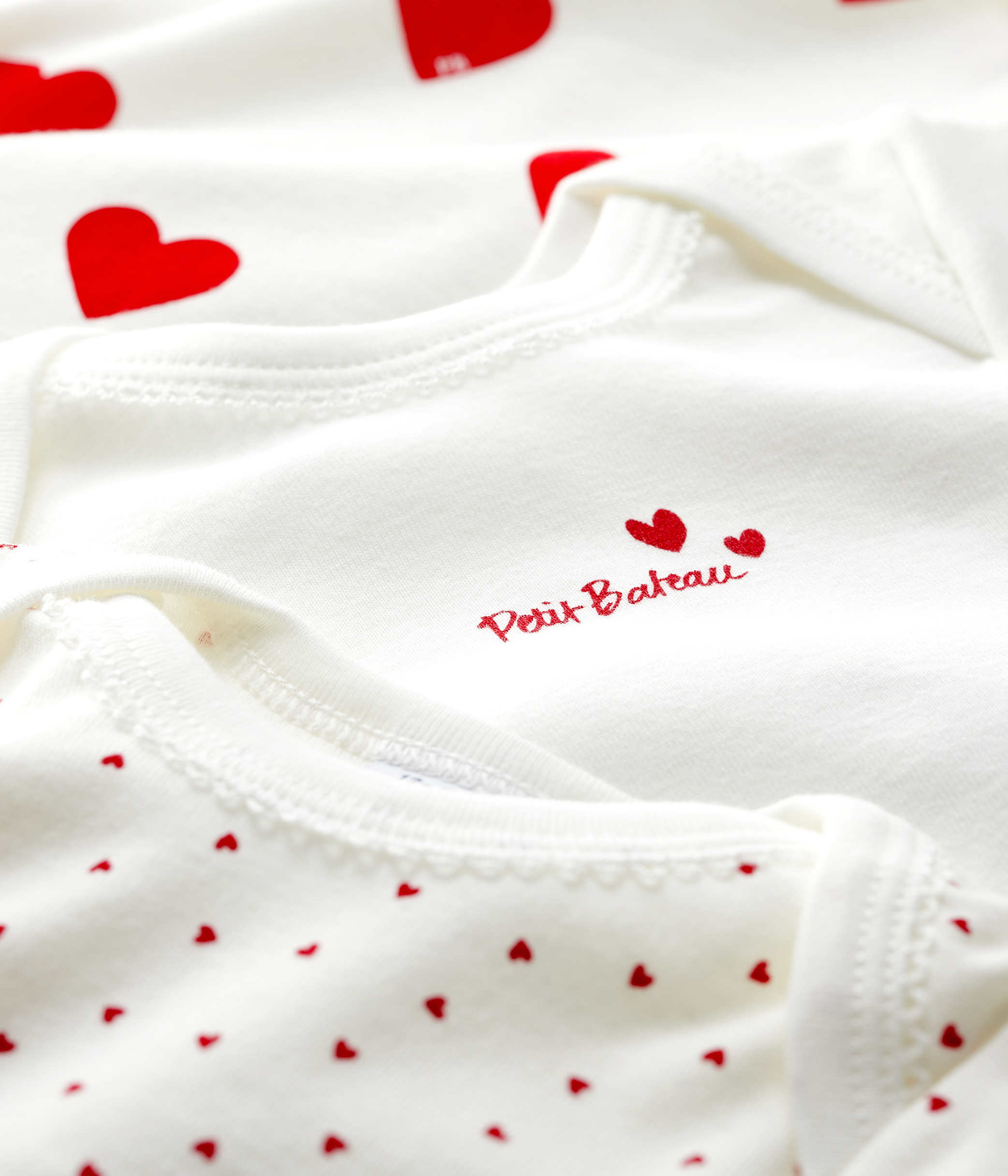 Babies' heart patterned long-sleeved cotton bodysuits - Pack of 3