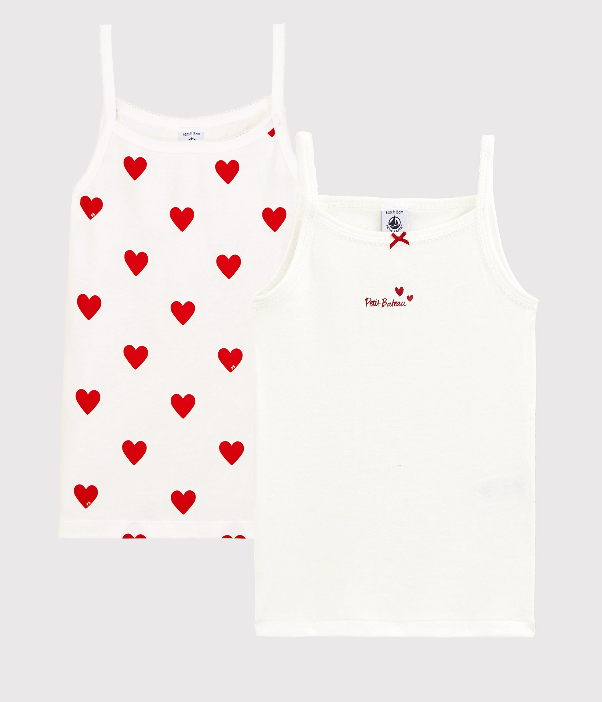 Girls' Heart Patterned Cotton Vests - 2-Pack