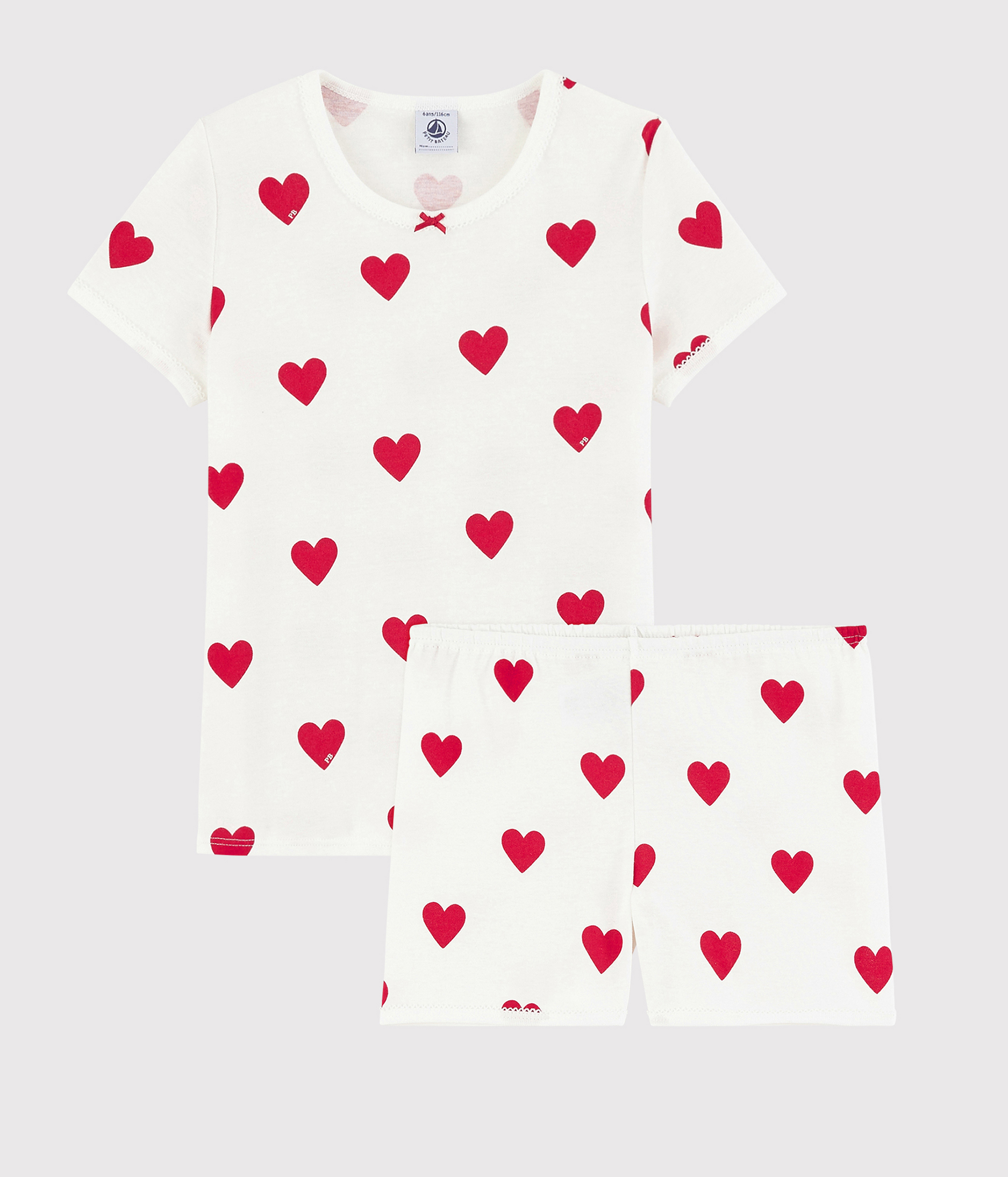 Girls' Heart Patterned Cotton Short Pyjamas