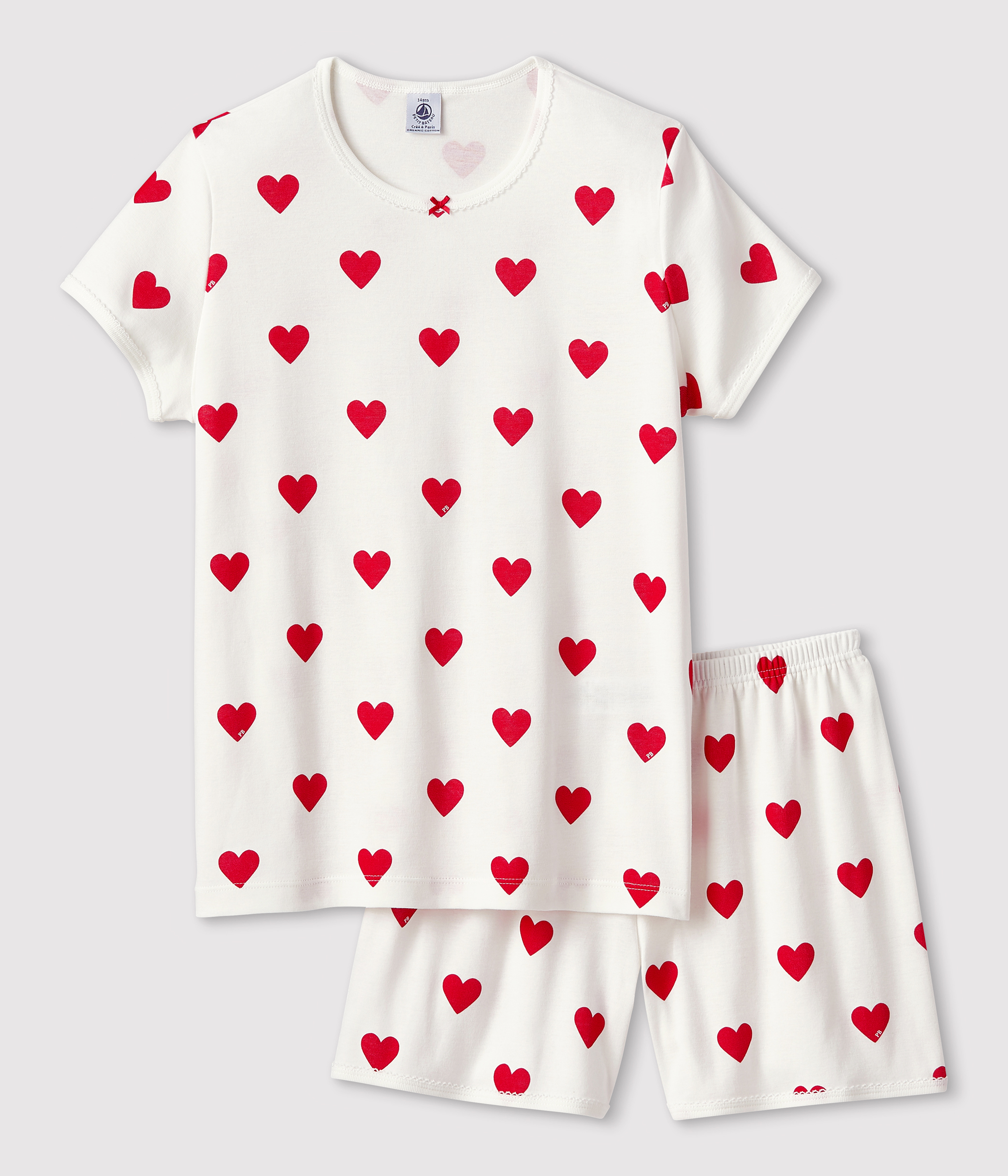 Girls' Heart Patterned Cotton Short Pyjamas
