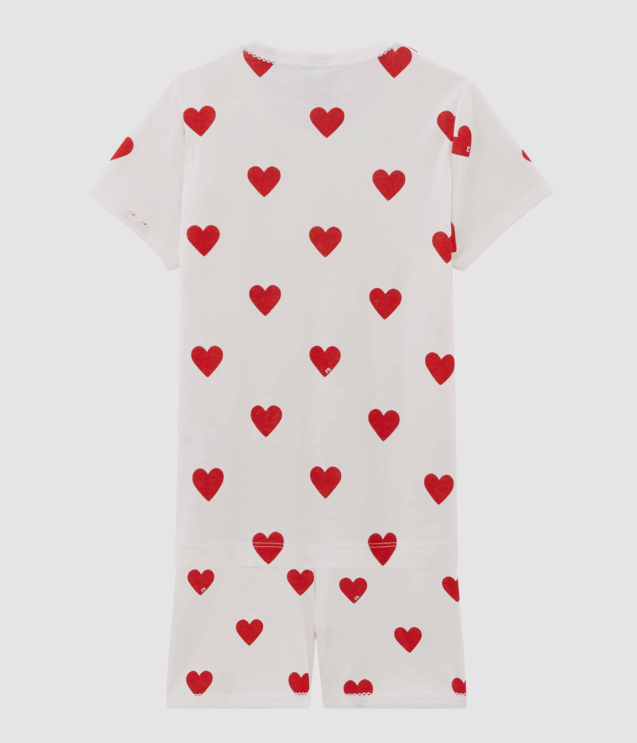 Girls' Heart Patterned Cotton Short Pyjamas