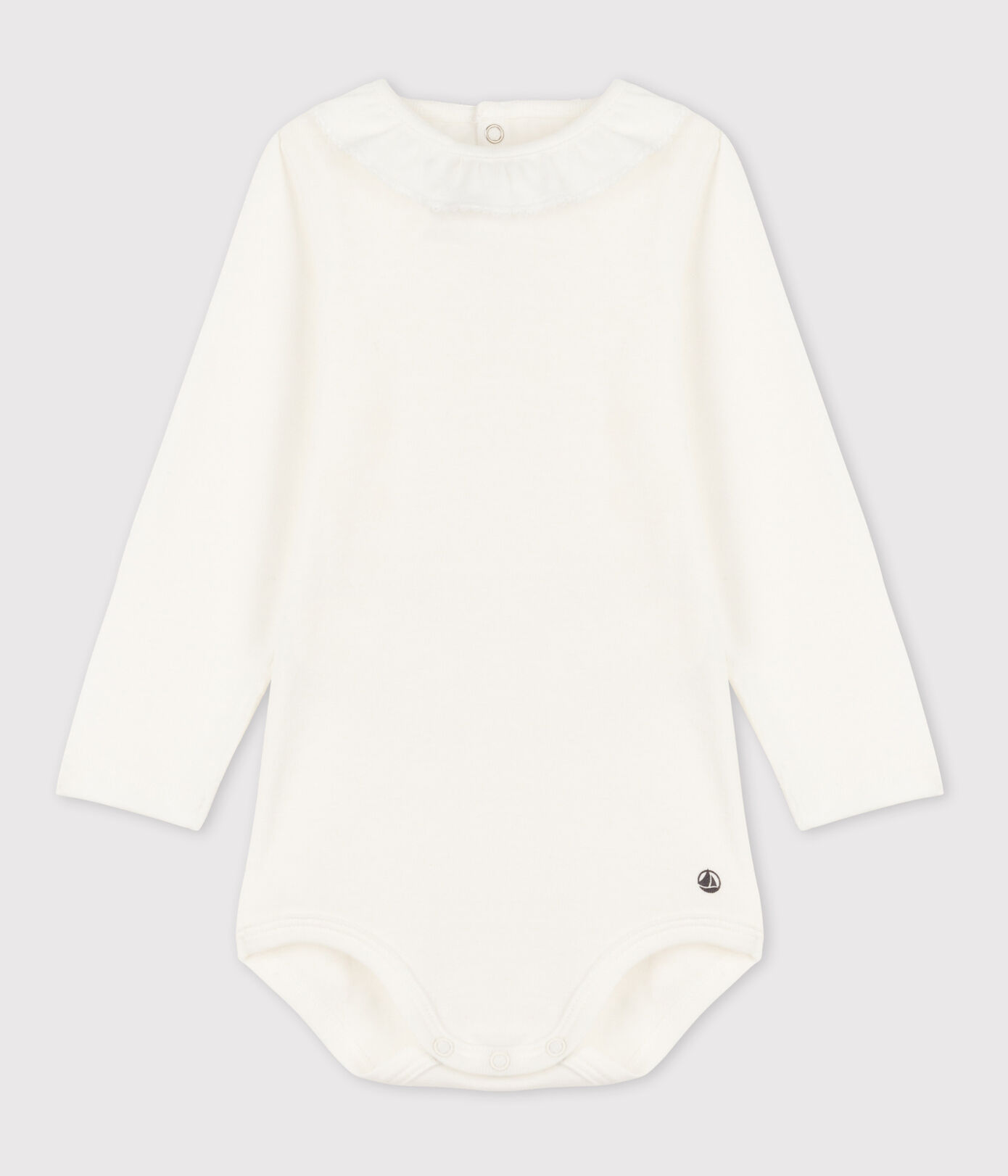 Babies' Long-Sleeved Cotton Bodysuit With Ruff Collar