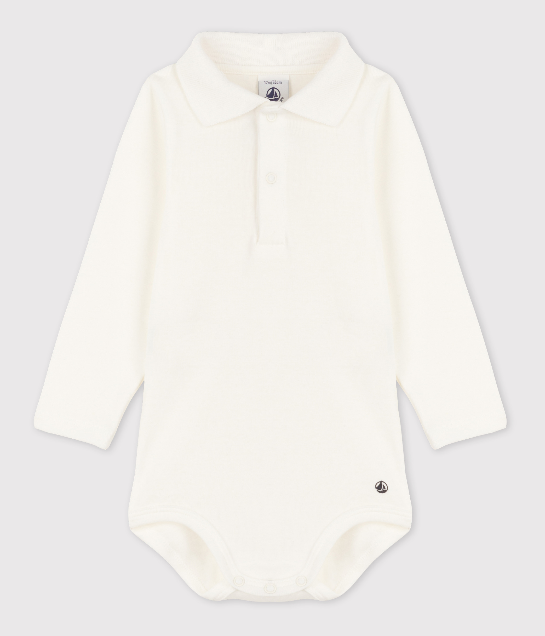 Babies' Long-Sleeved Cotton Bodysuit With Polo Shirt Collar