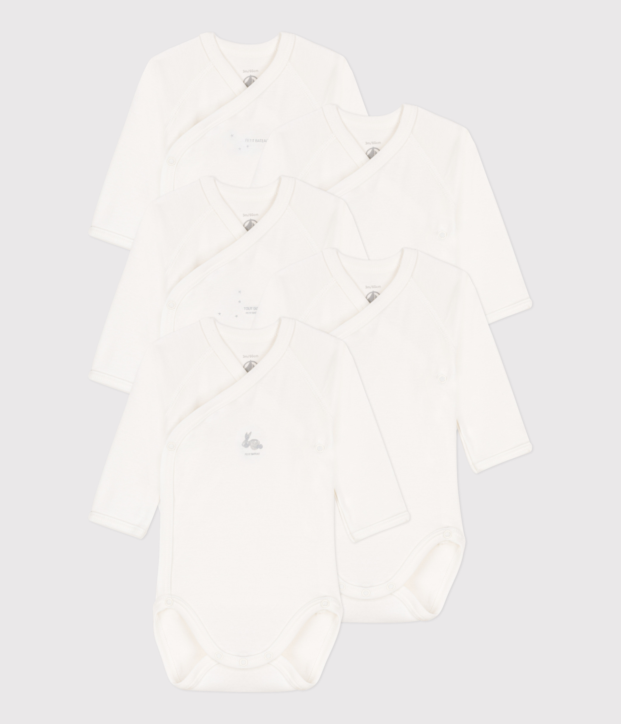 Long-Sleeved Wrapover Cotton Bodysuits - 5-Pack