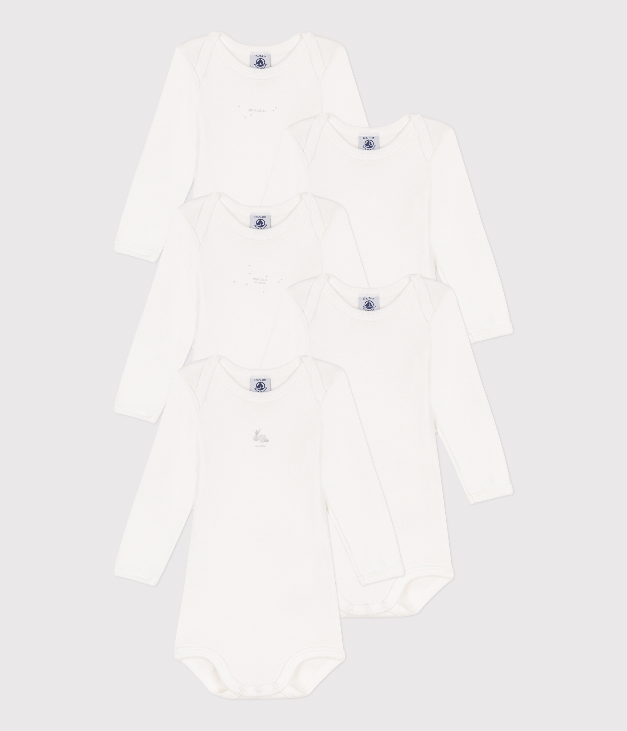 Long-Sleeved Cotton Rabbit Themed Bodysuits - 5-Pack