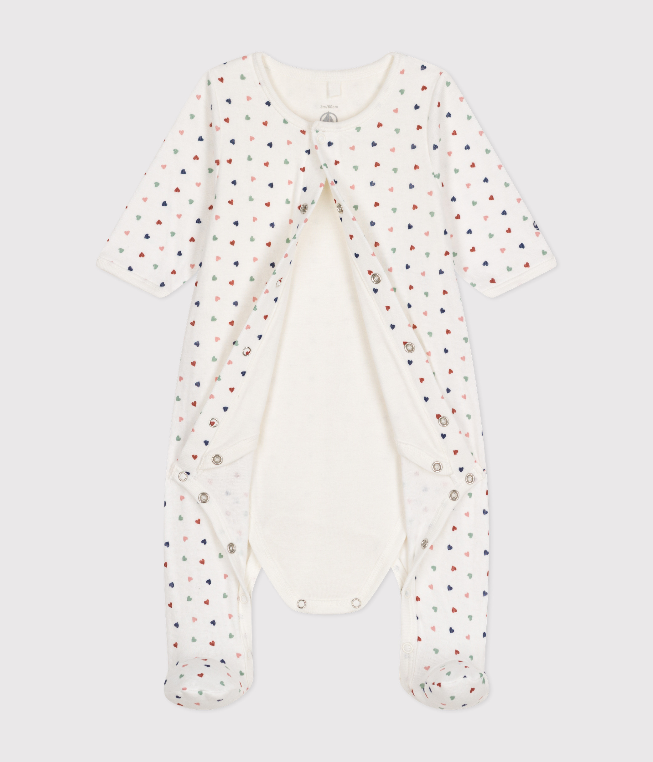 Babies' bodyjama in mini-heart print tube knit
