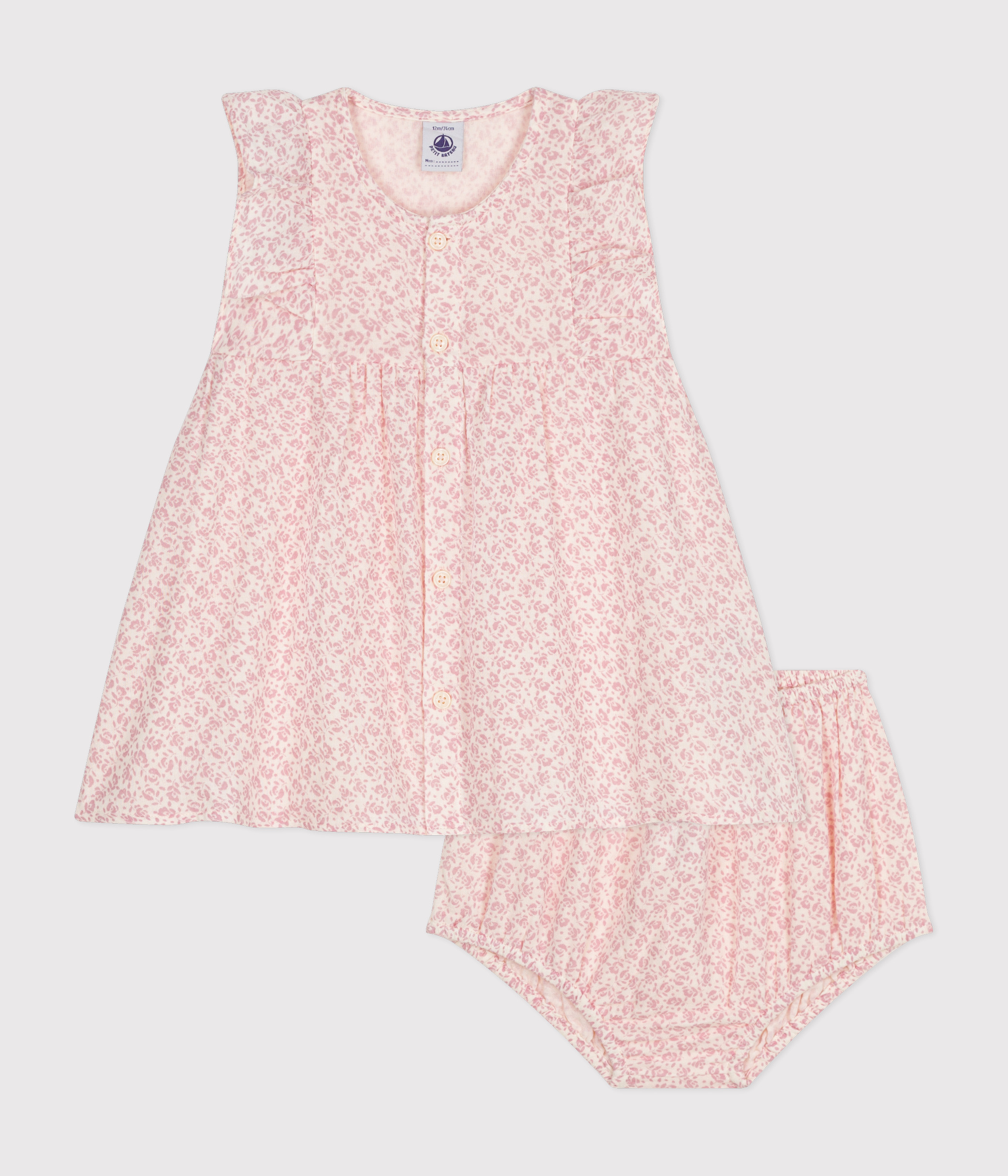 Babies' Cotton Gauze Short-Sleeved Dress and Bloomers