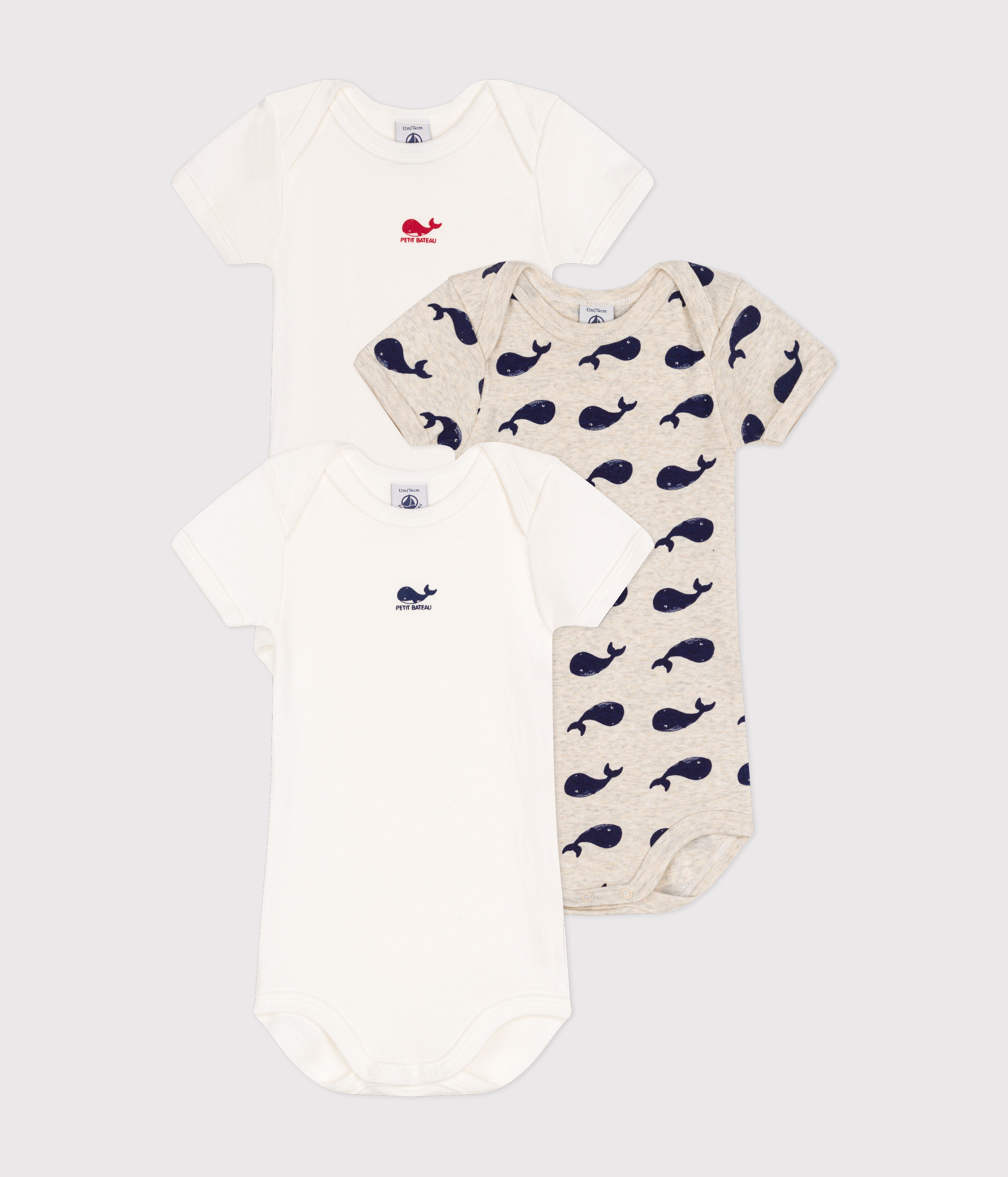 Short-Sleeved Cotton Whale Bodysuits - Pack of 3