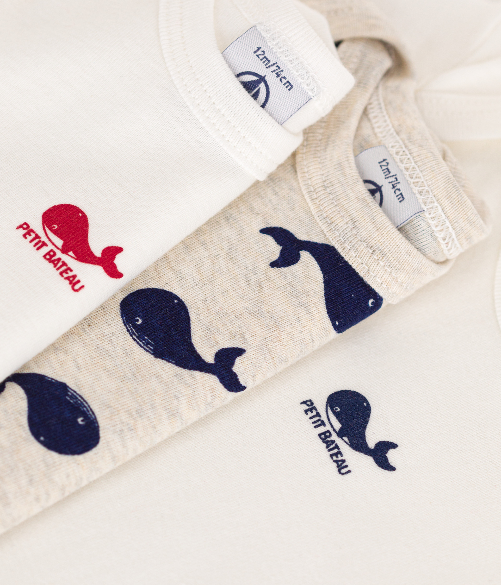 Short-Sleeved Cotton Whale Bodysuits - Pack of 3