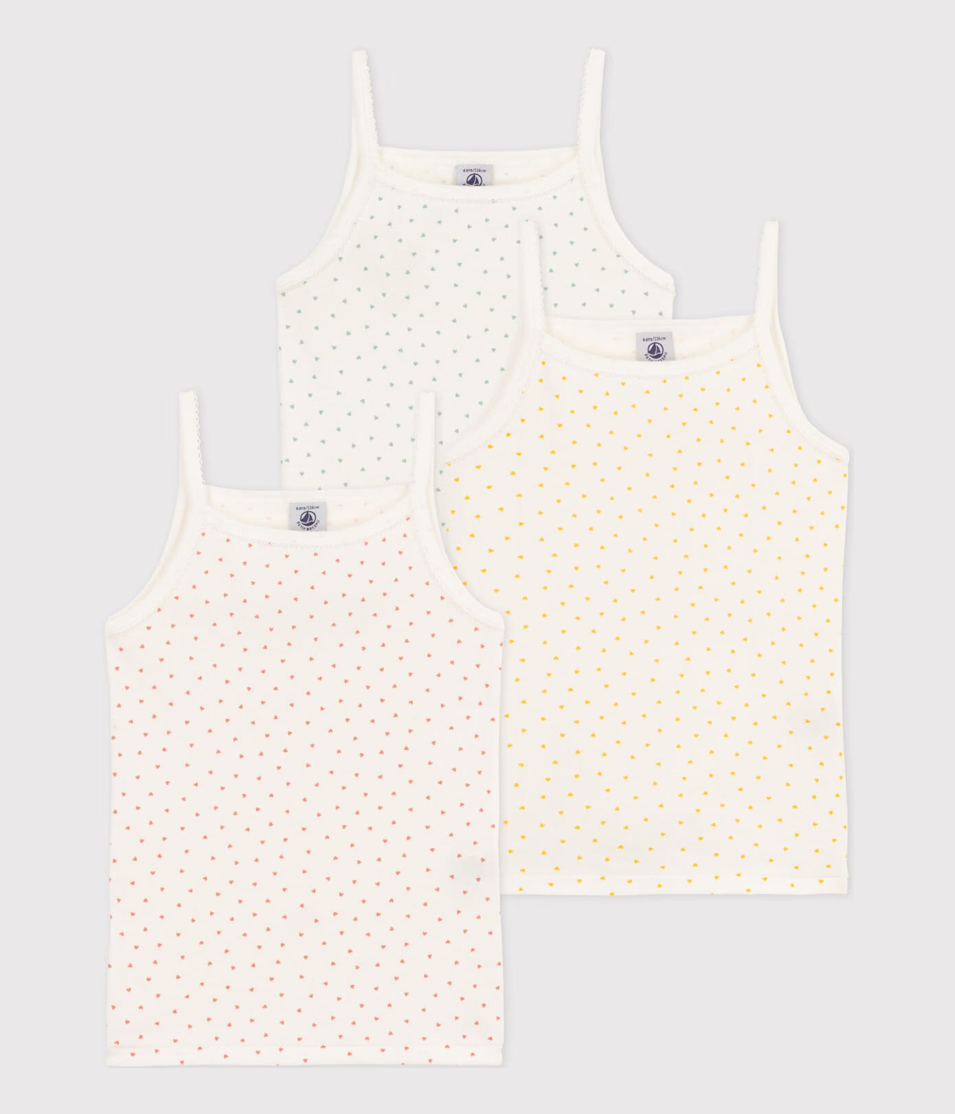 Girls' Mini Heart Patterned Cotton Strappy Vests - 3-Pack