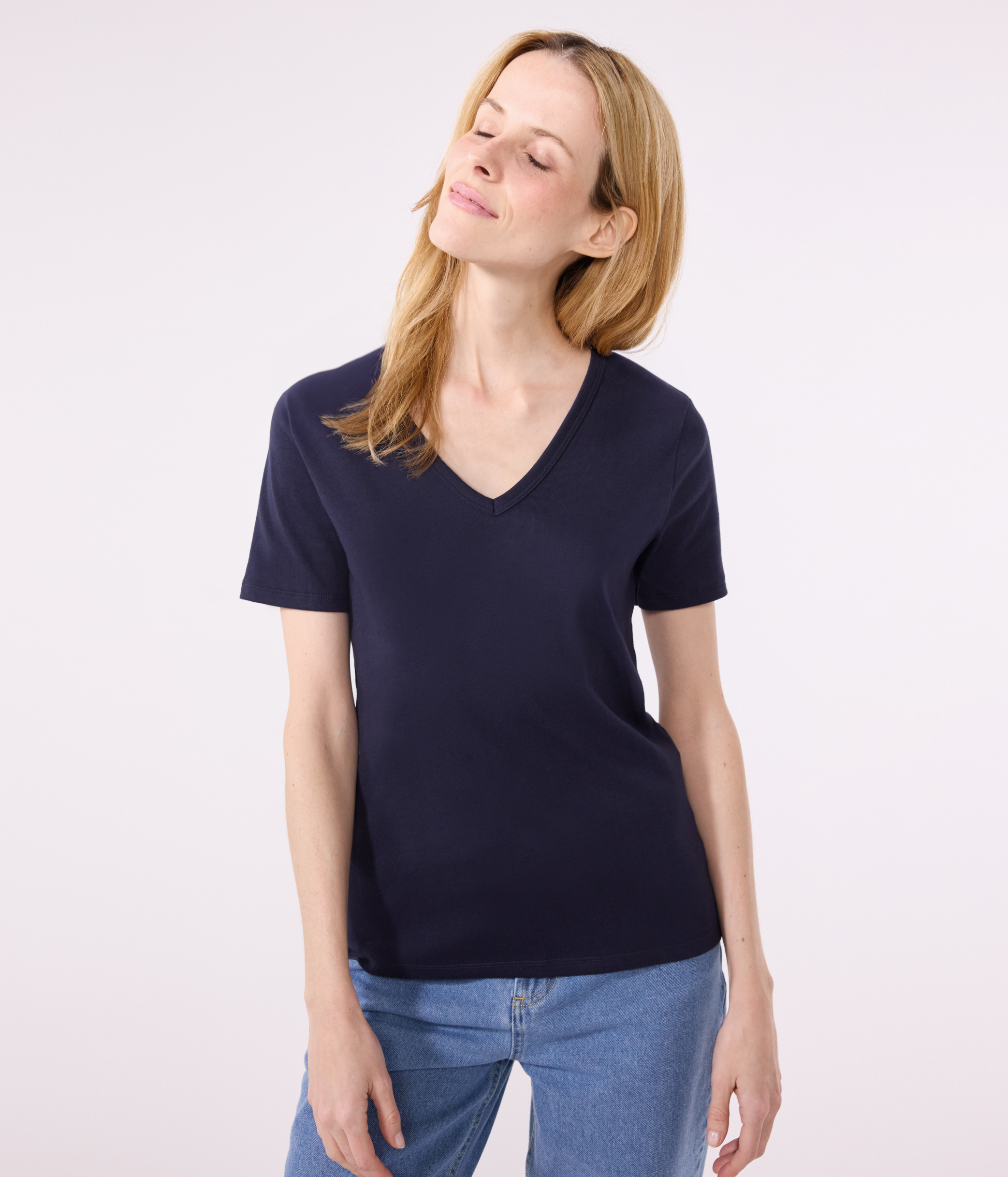 Women's iconic plain short-sleeved rib knit T-shirt