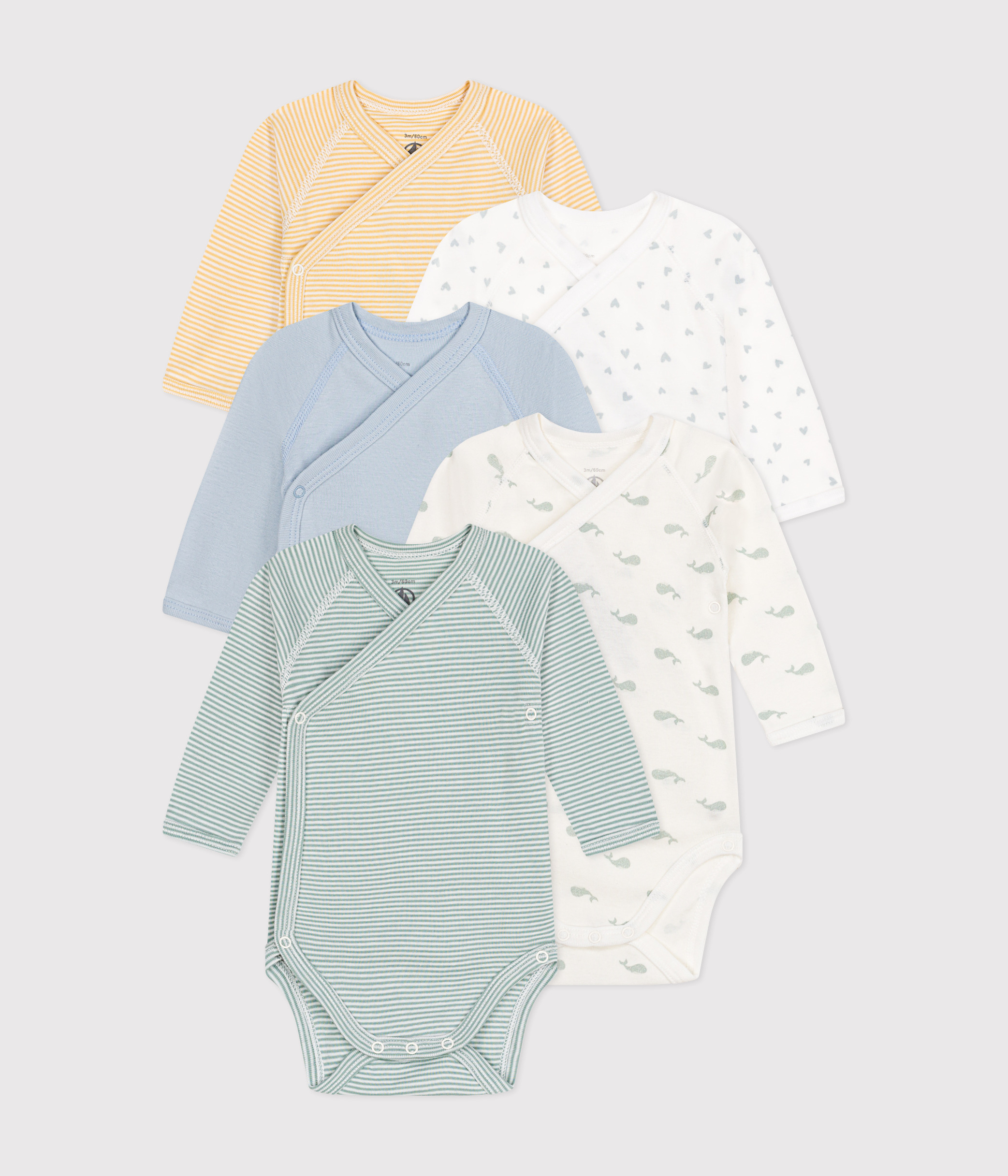 Babies' Long-Sleeved Wrapover Cotton Bodysuits - 5-Pack