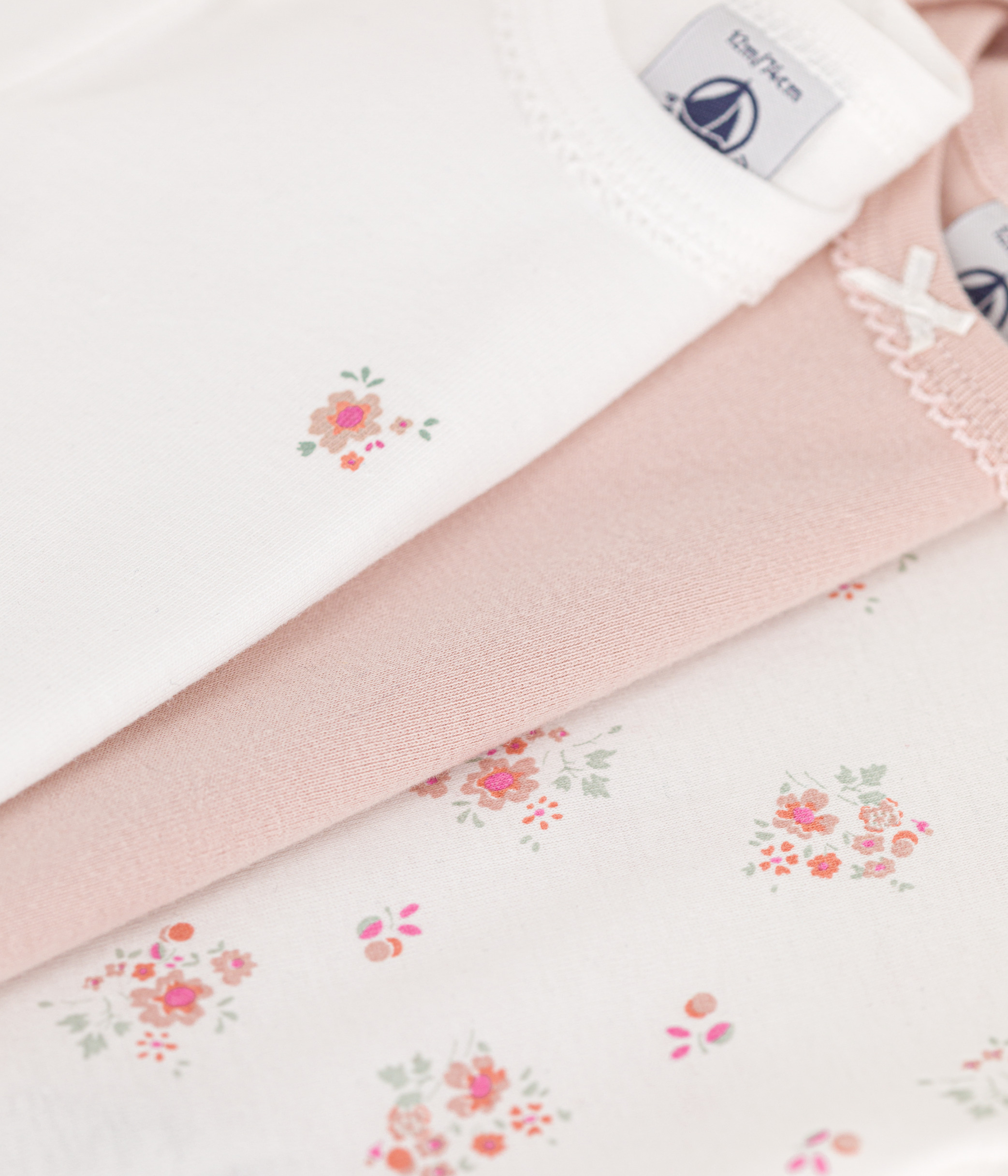 Babies' Short-Sleeved Flower-Patterned Cotton Bodysuits - 3-Pack