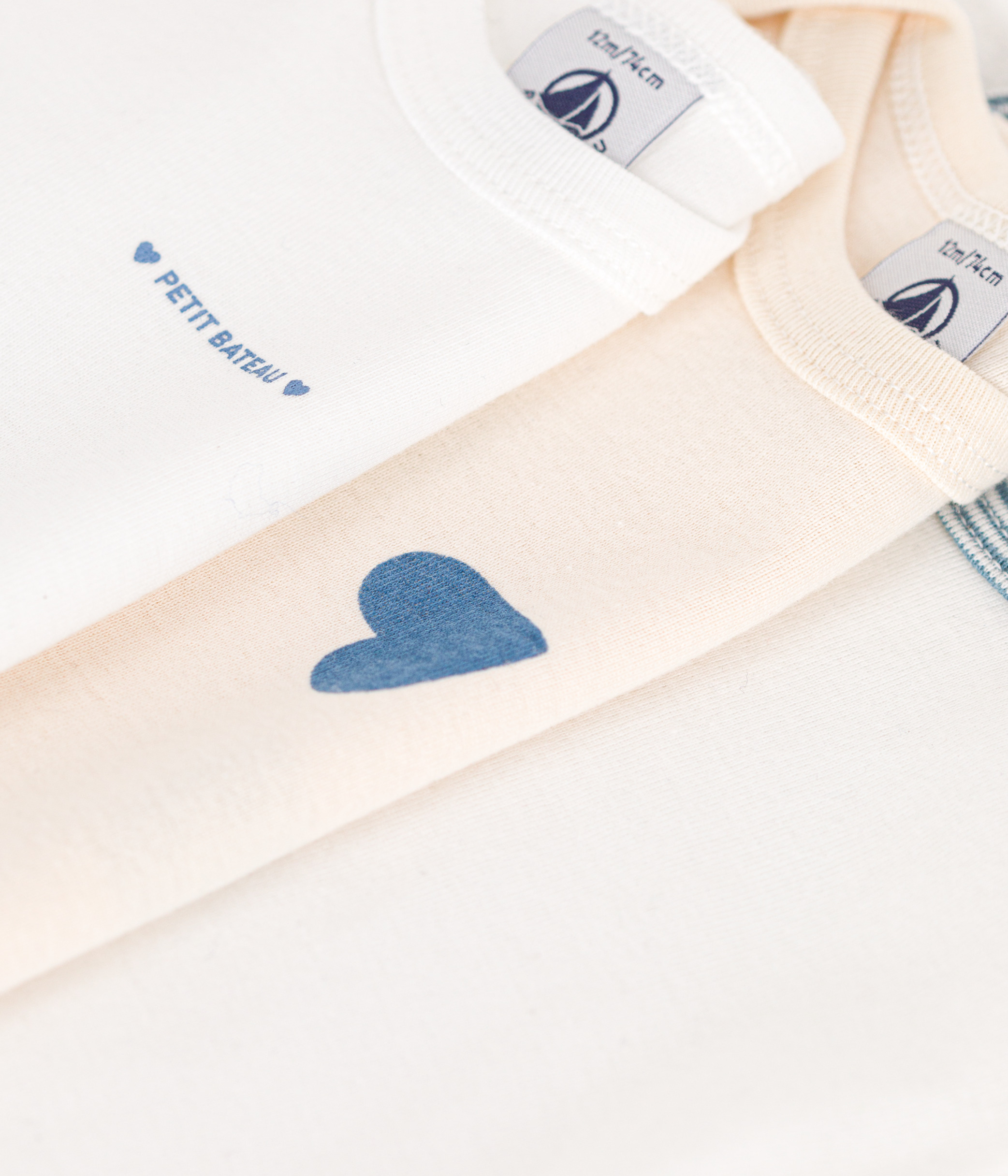 Babies' Long-Sleeved Blue Heart-Patterned Cotton Bodysuits - 3-Pack