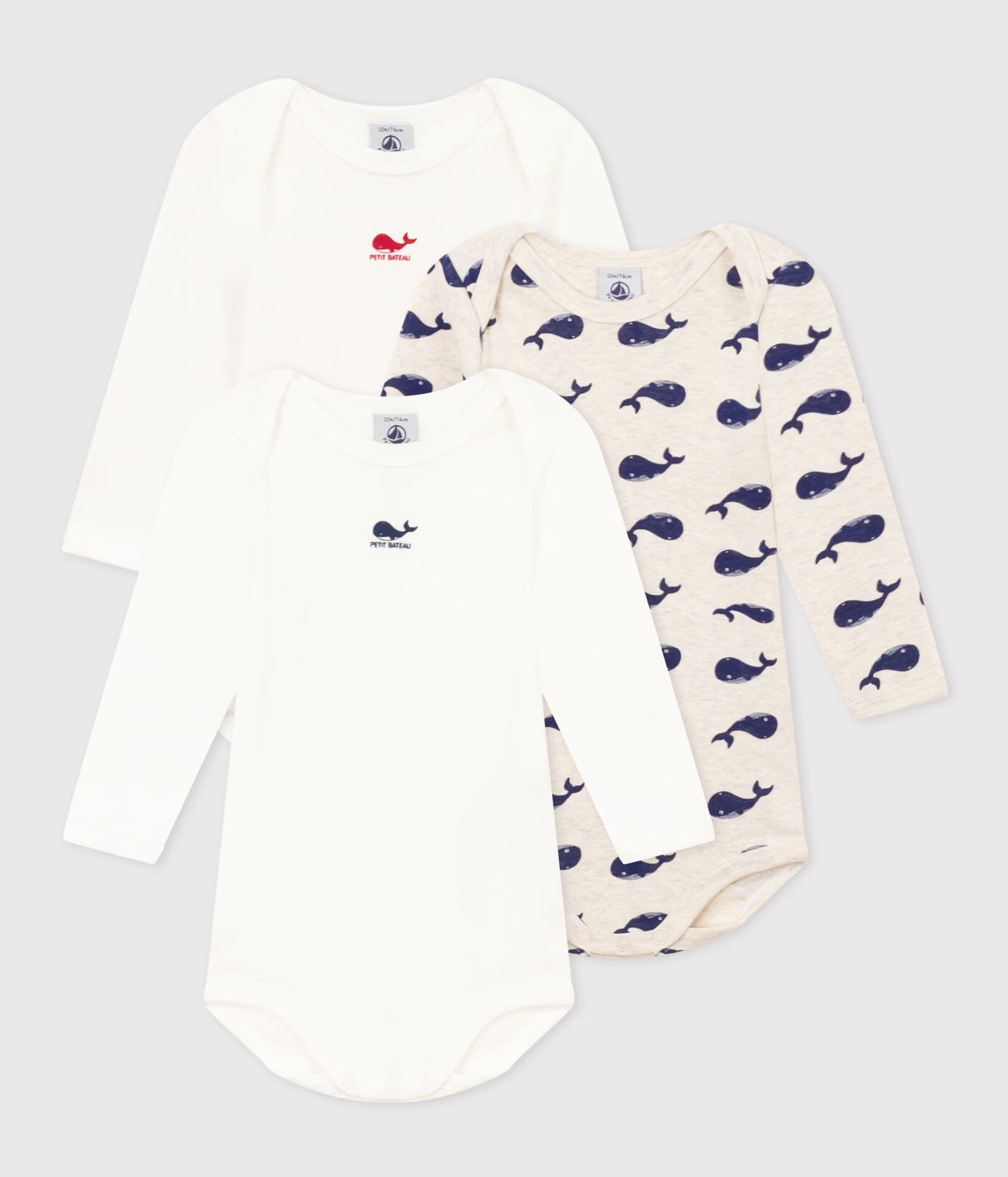 Babies' Long-Sleeved Cotton Whale Themed Bodysuits - 3-Pack