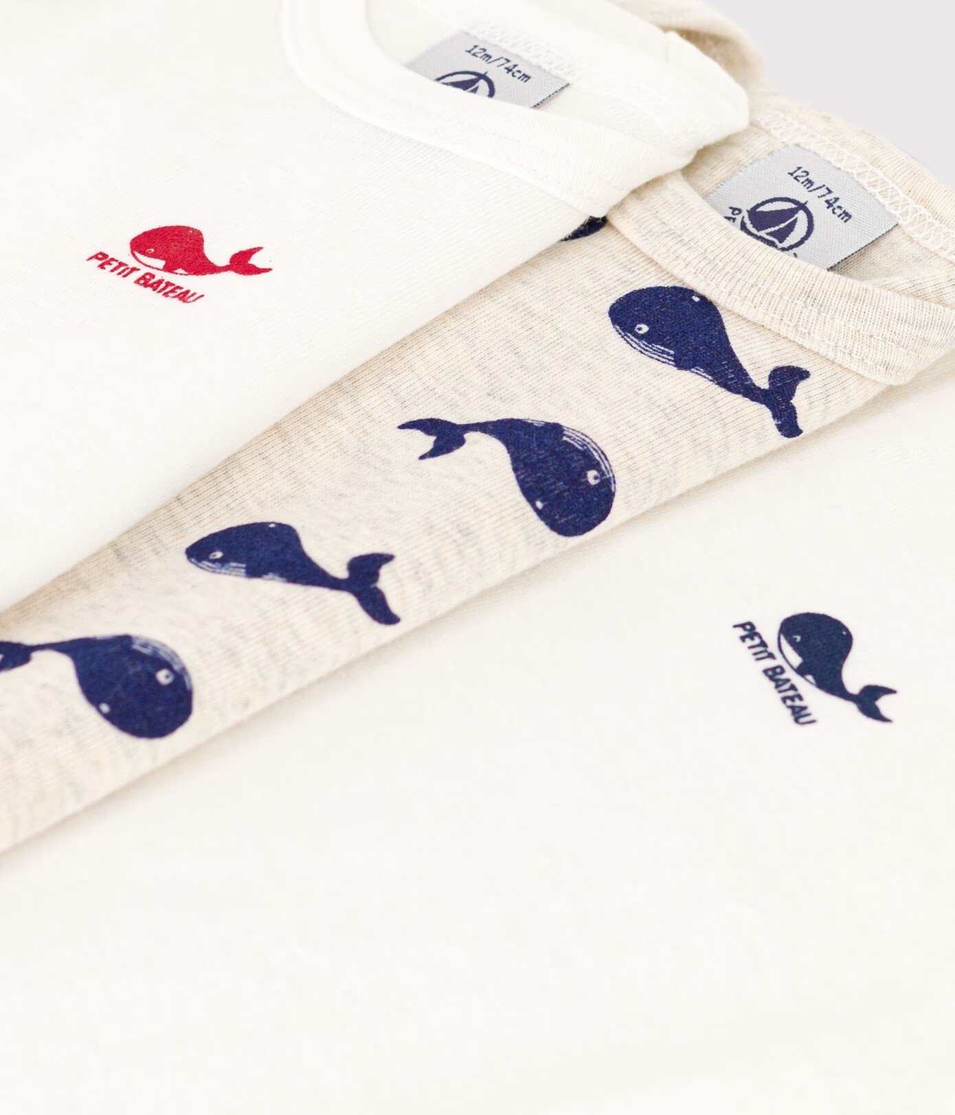 Babies' Long-Sleeved Cotton Whale Themed Bodysuits - 3-Pack