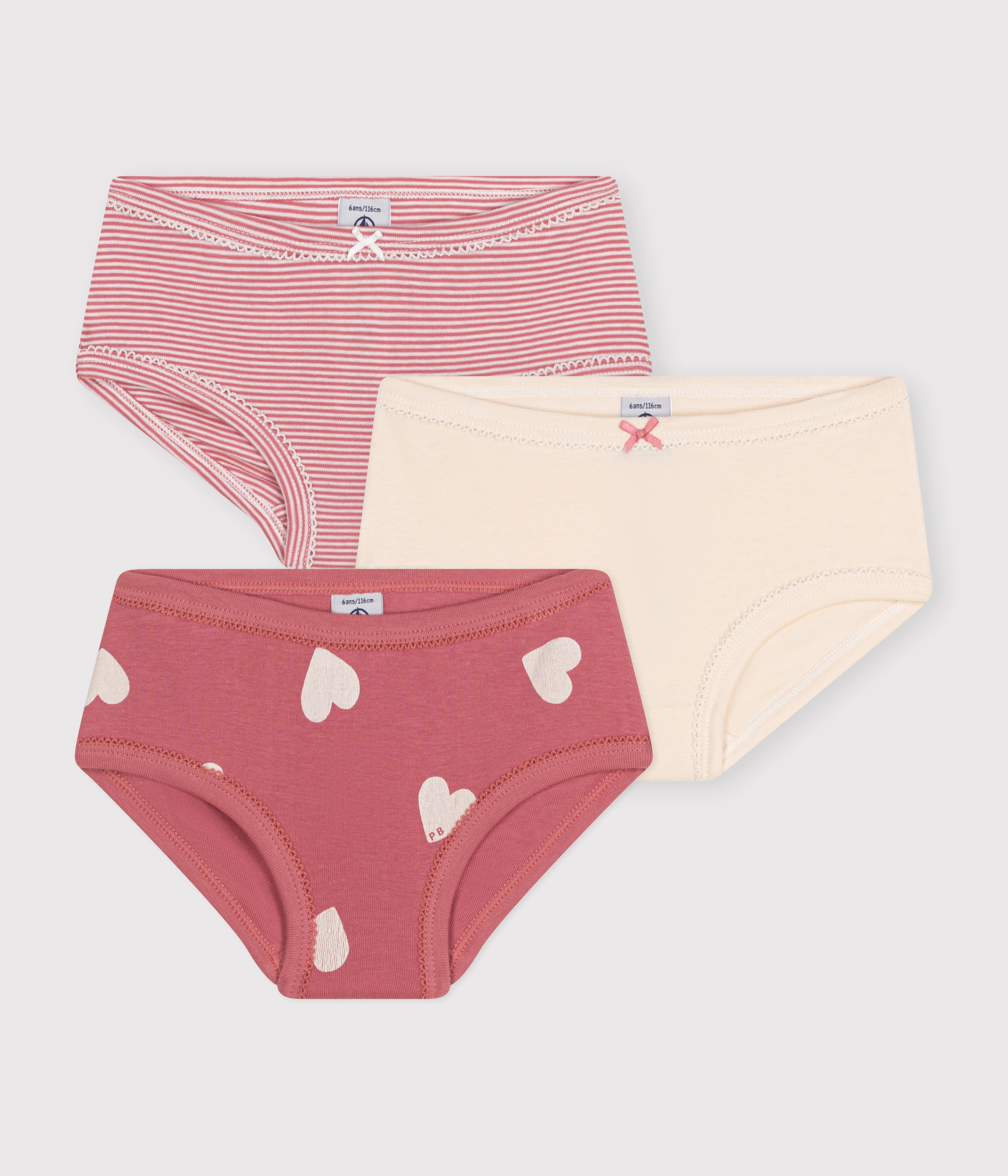 Children's Heart-Patterned Cotton Knickers - 3-Pack