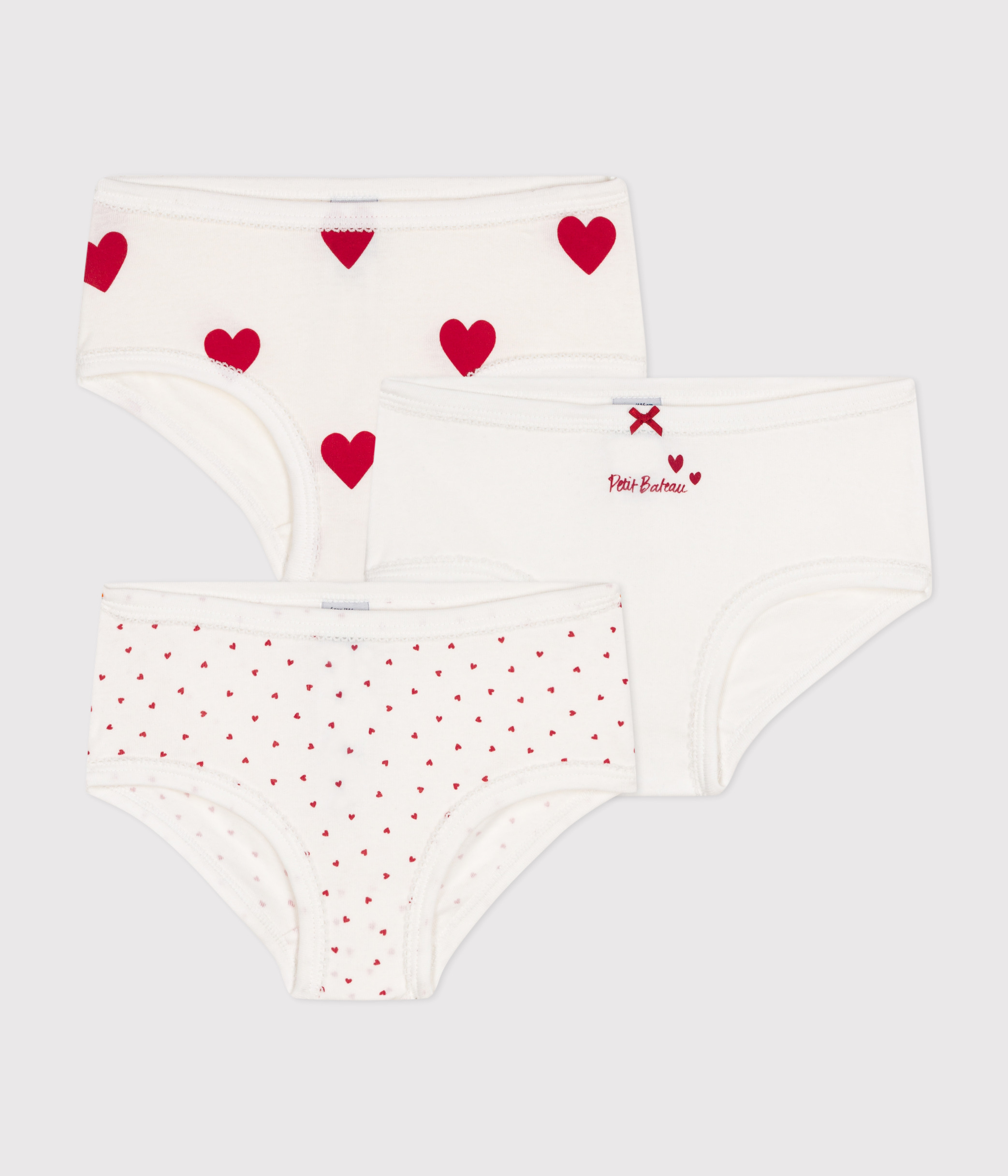 Children's High-Waisted Cotton Heart Pattern Knickers - 3-Pack