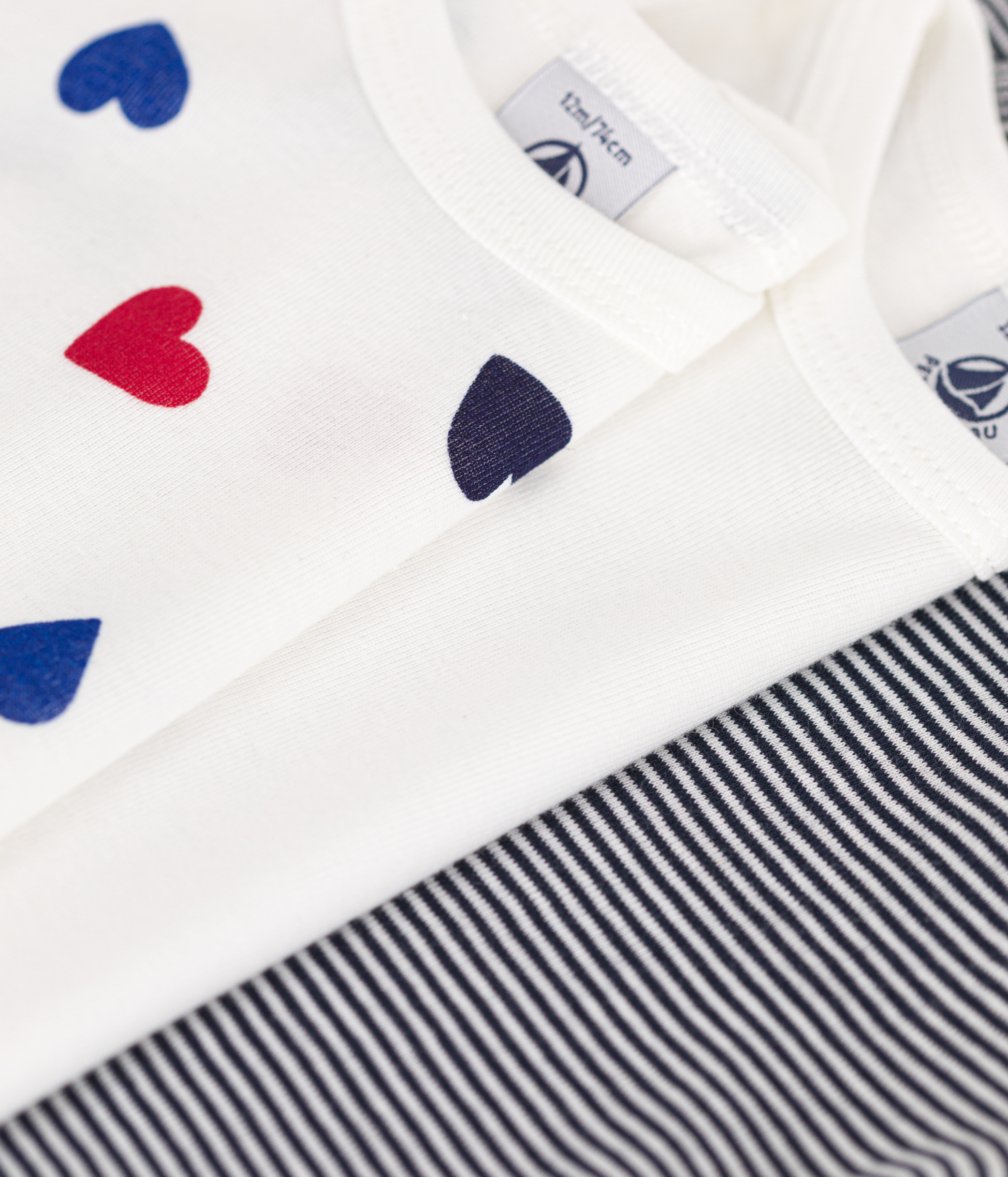 Babies' Long-Sleeved Cotton Bodysuits With A Triple Heart Print - 3-Pack