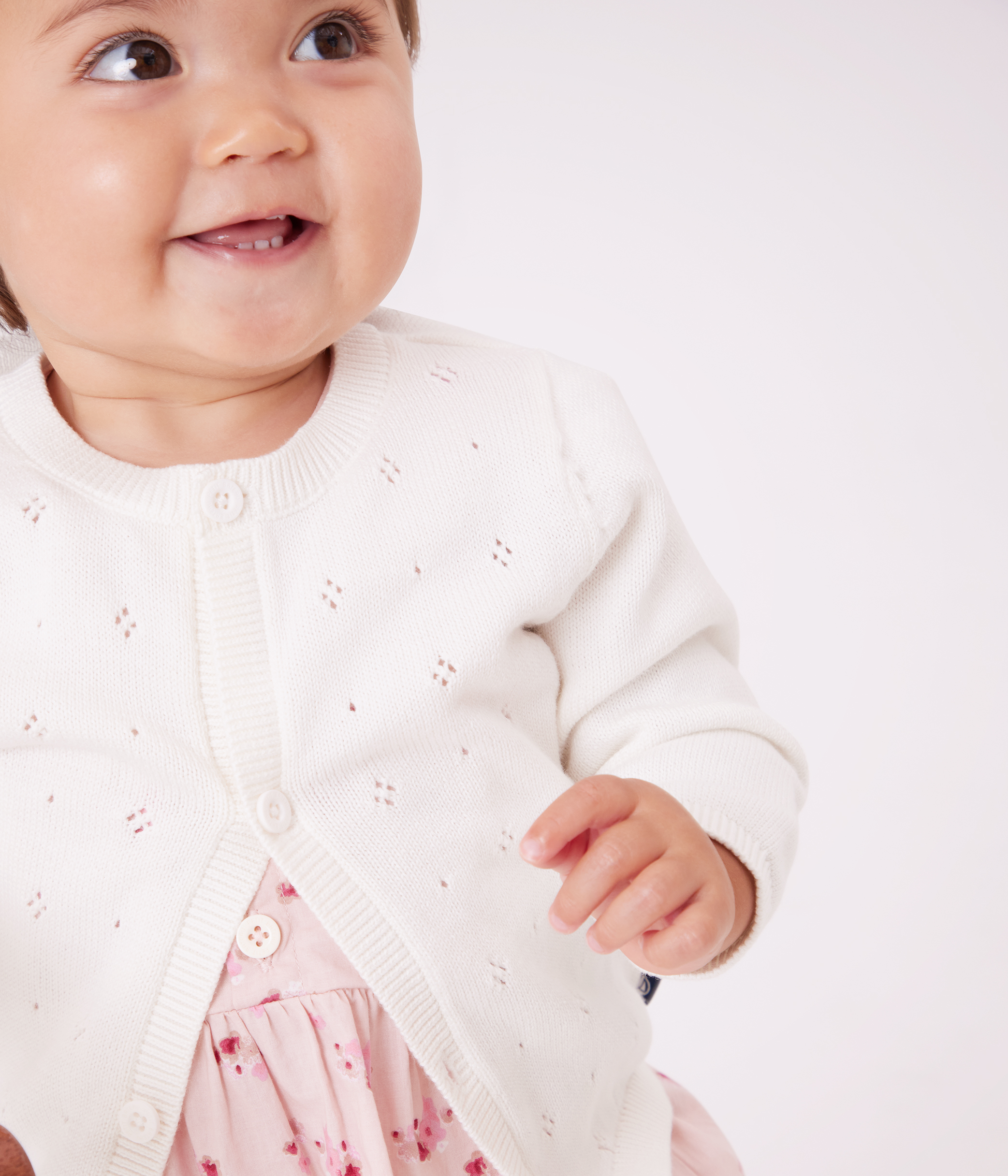 Babies' cotton cardigan in a decorative stitch