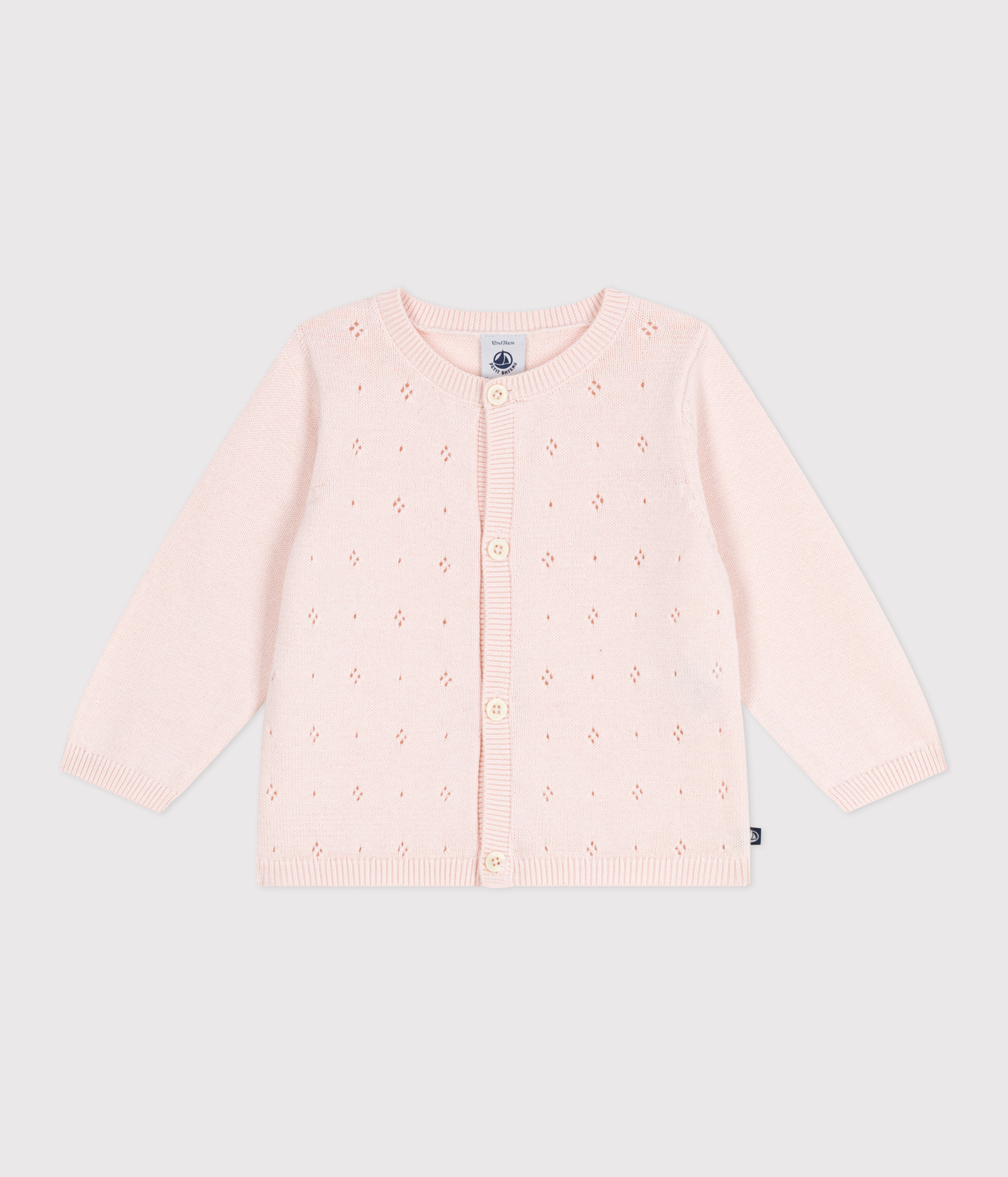 Babies' cotton cardigan in a decorative stitch