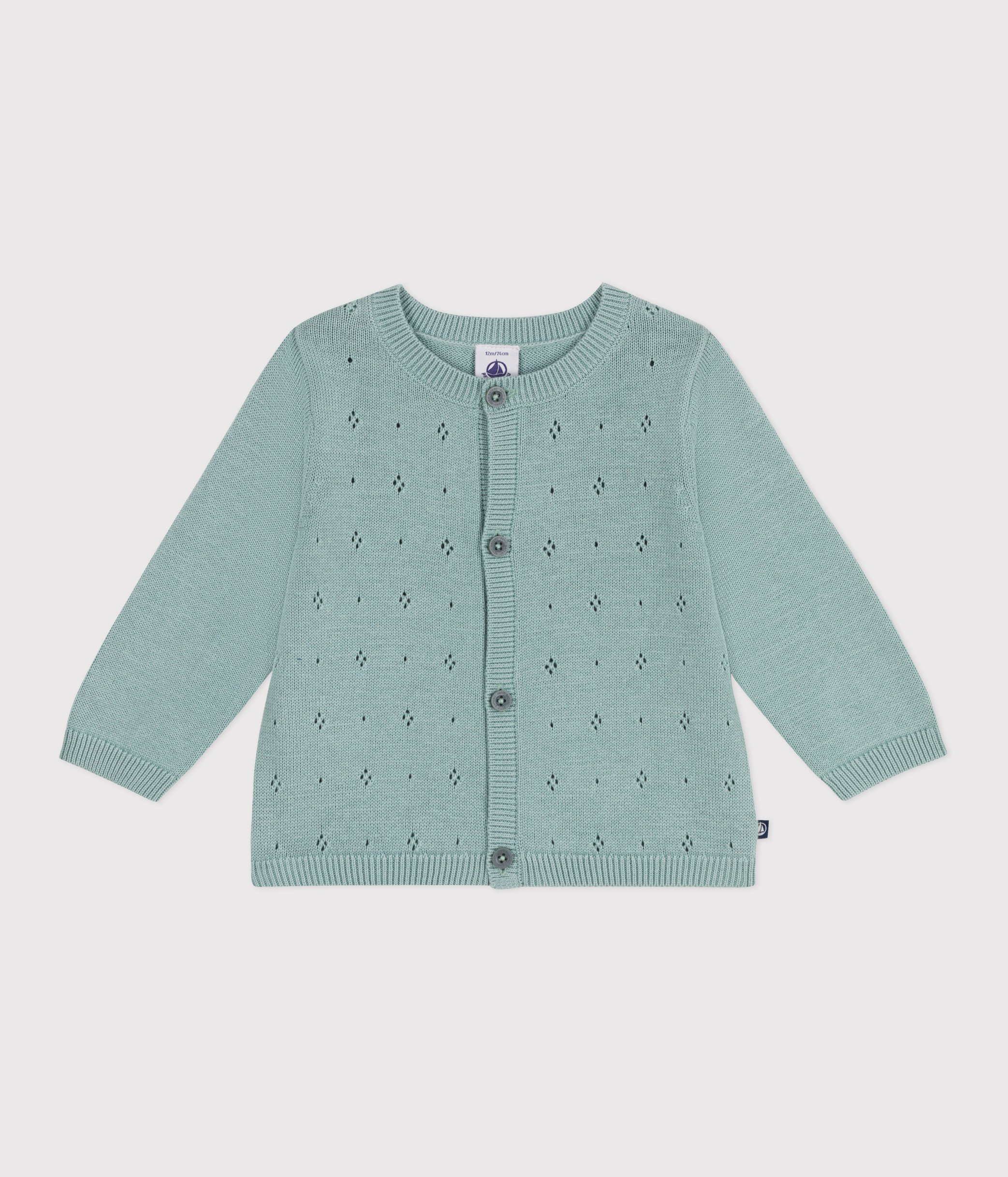 Babies' cotton cardigan in a decorative stitch
