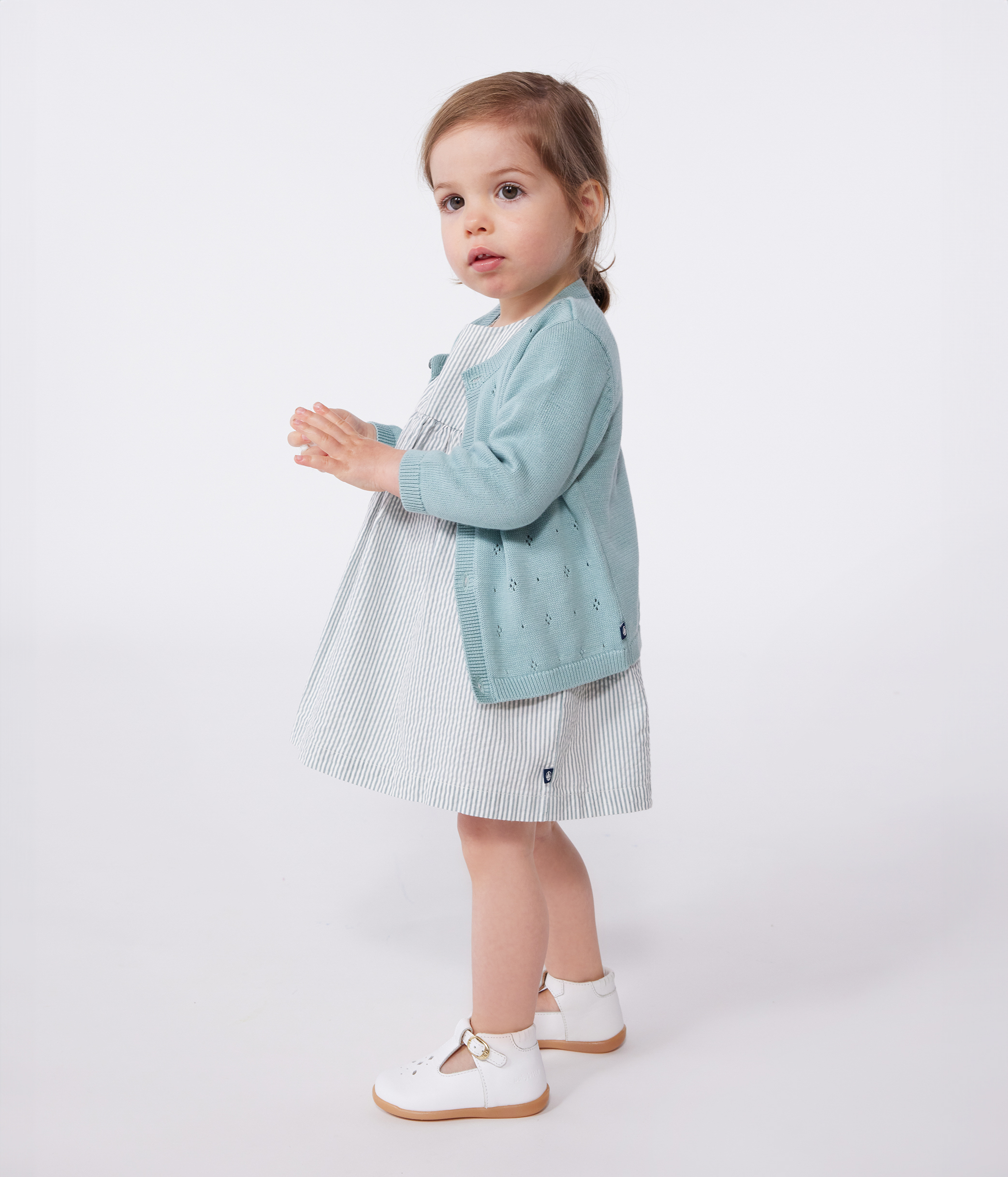 Babies' cotton cardigan in a decorative stitch