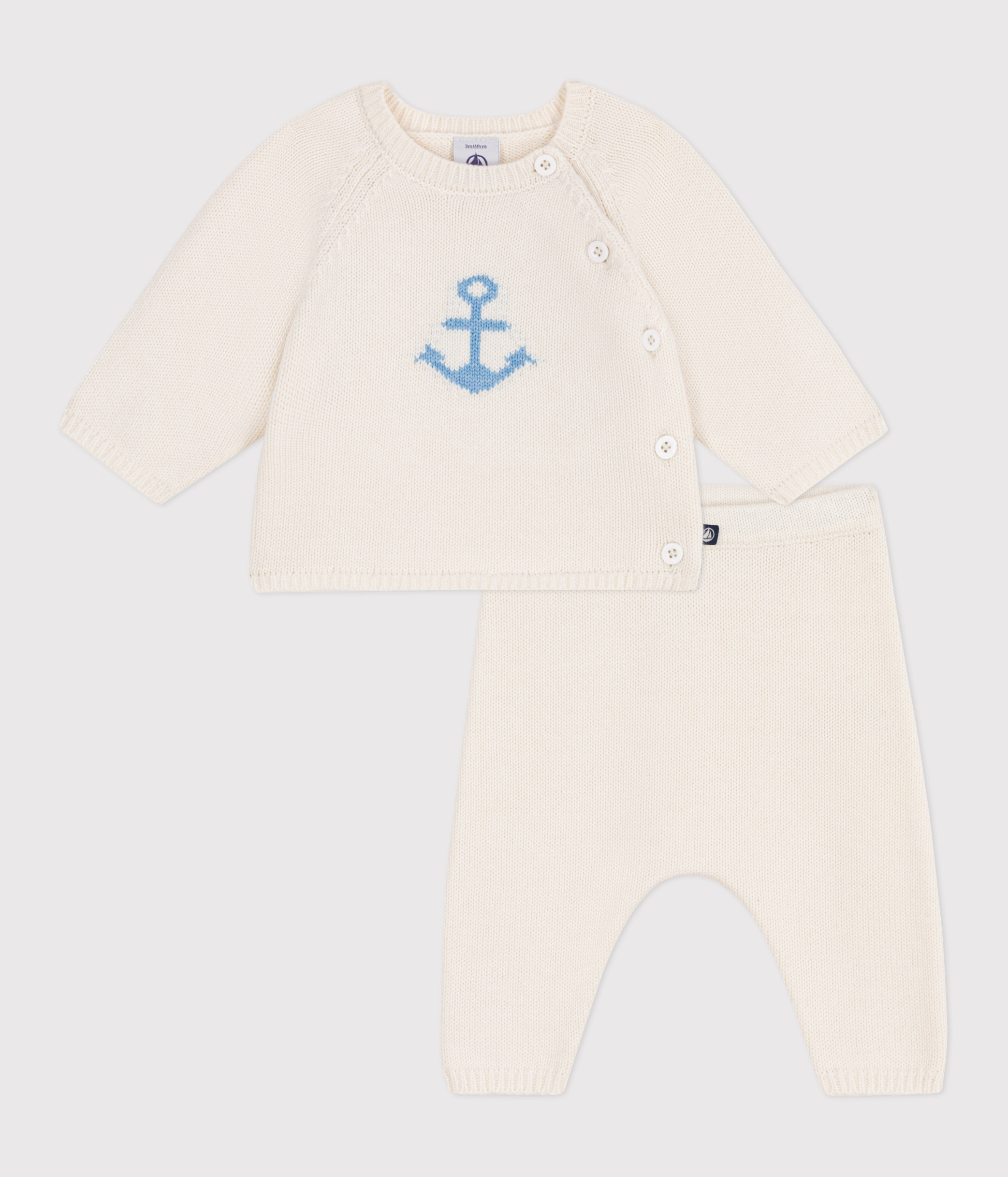Babies' two-piece wool and cotton jacquard knit set