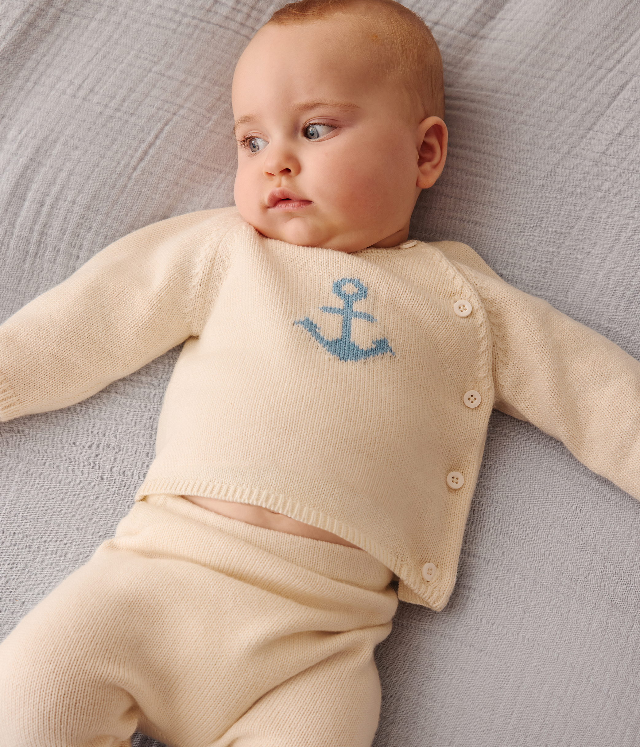 Babies' two-piece wool and cotton jacquard knit set