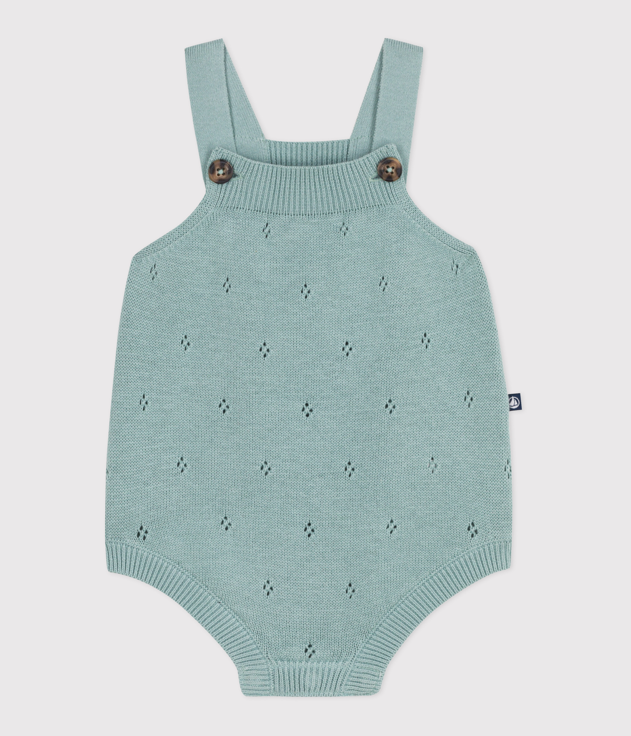 Babies' rompers with straps in a fancy knit stitch