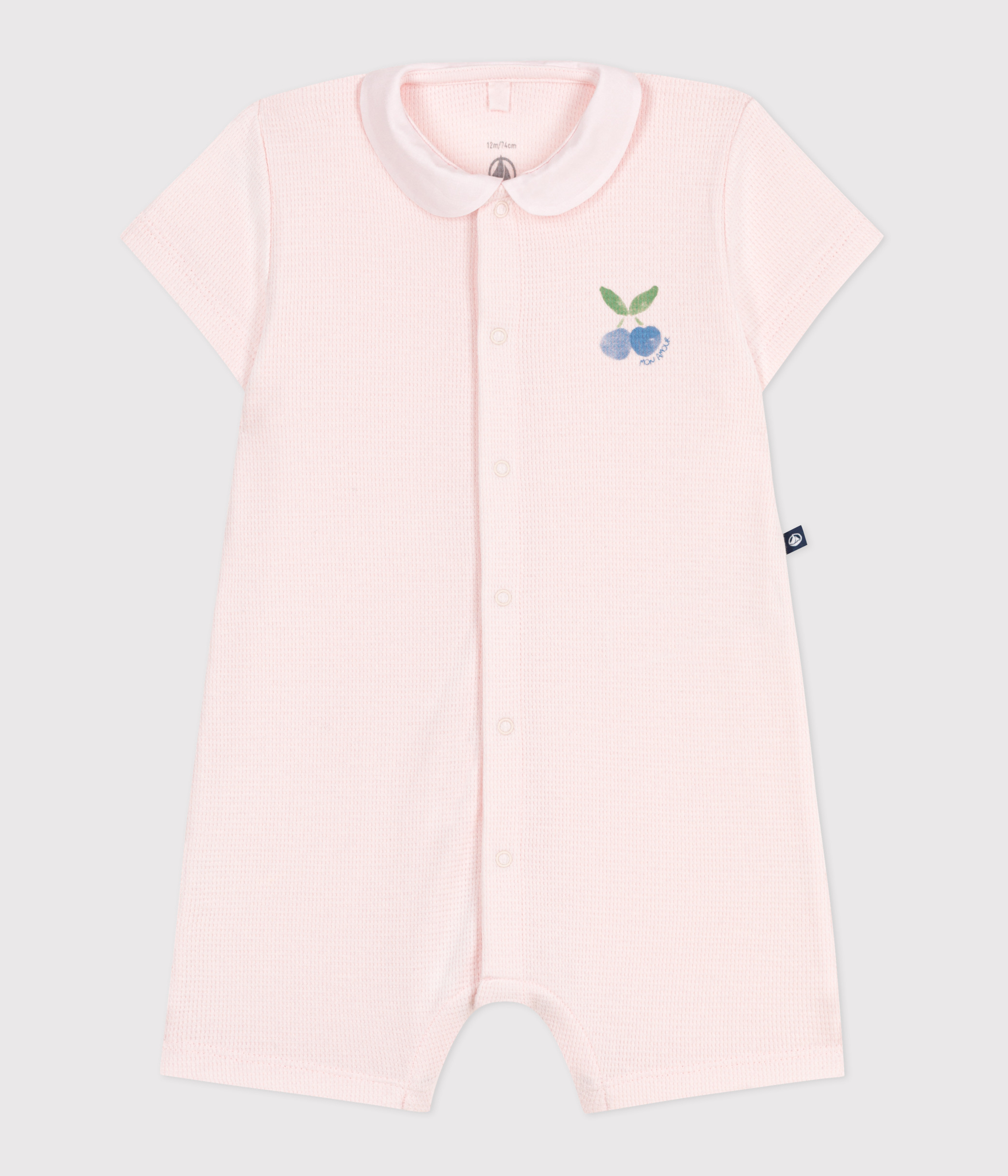Babies' short cotton playsuit with a Peter Pan collar
