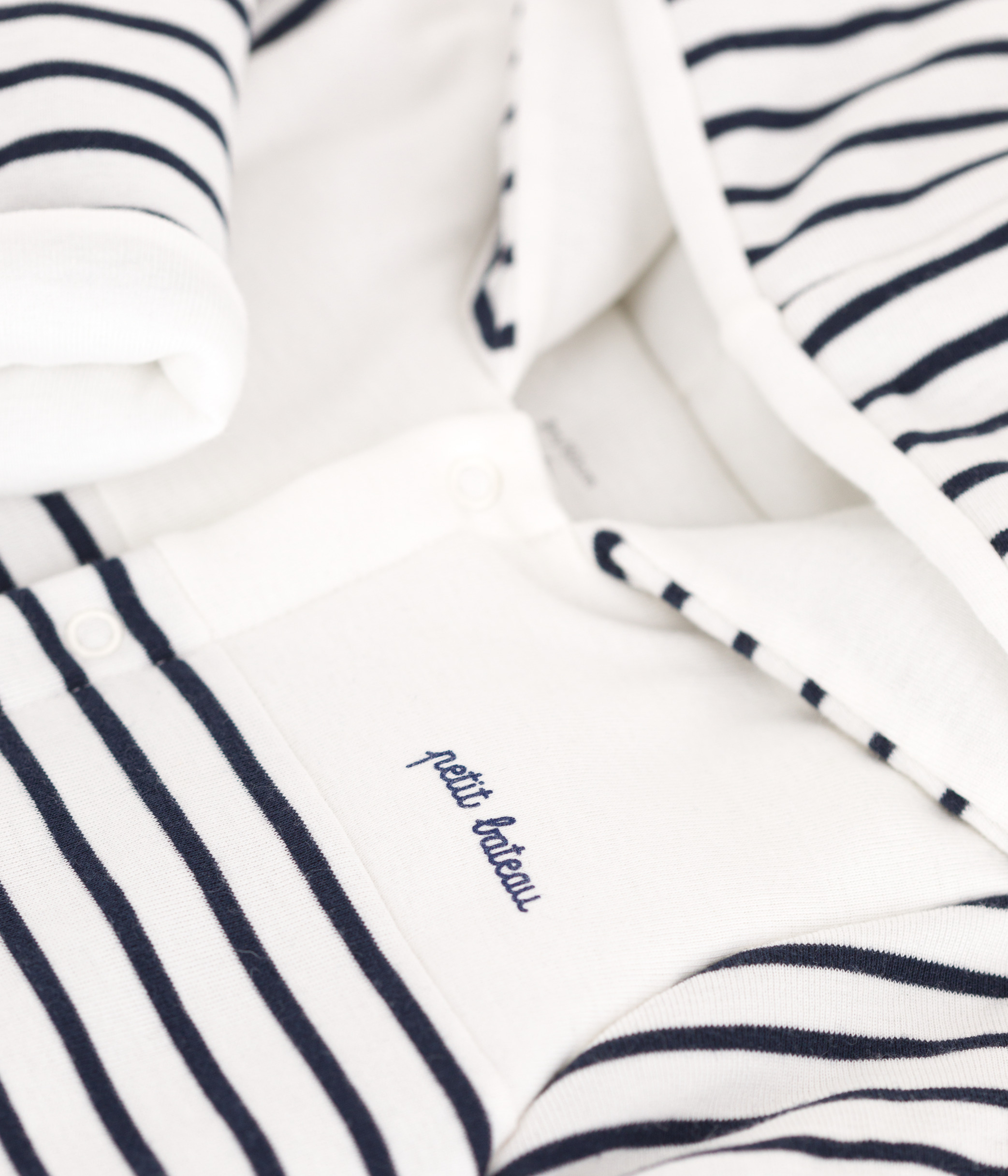 Babies' Breton-stripe padded playsuit with a hood and feet