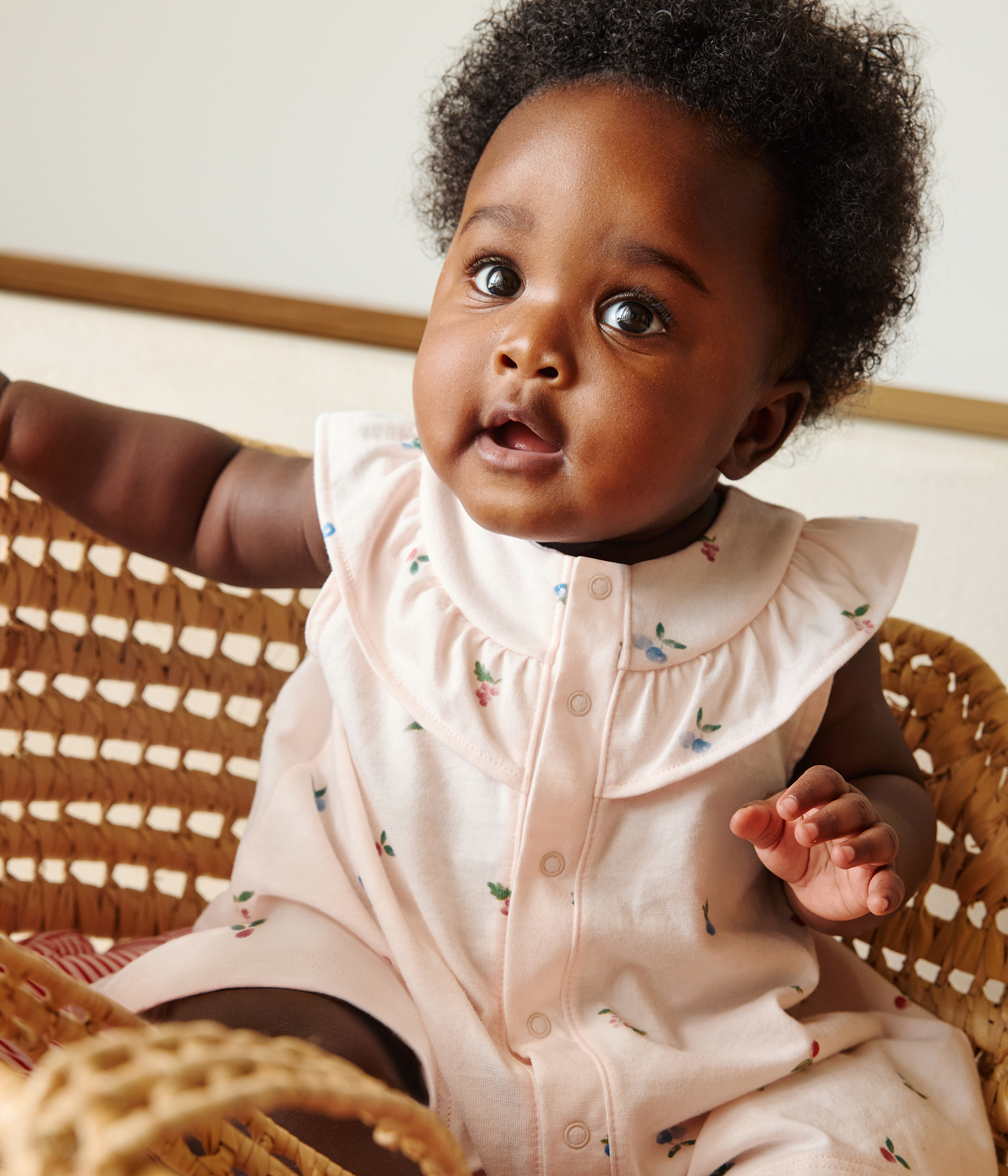 Babies' short-sleeved fruit print cotton dress and bloomers