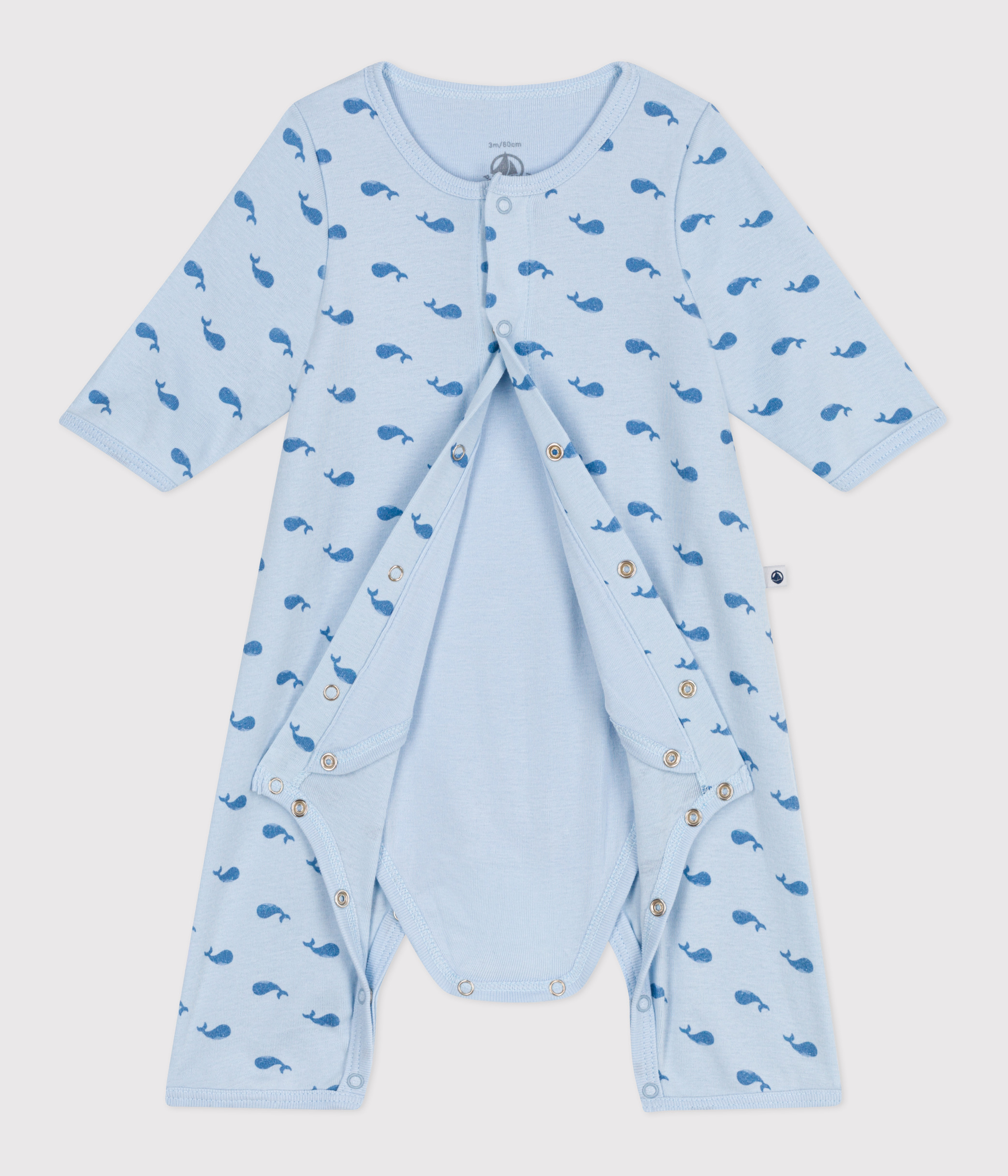 Baby cotton bodyjama without feet with whale print