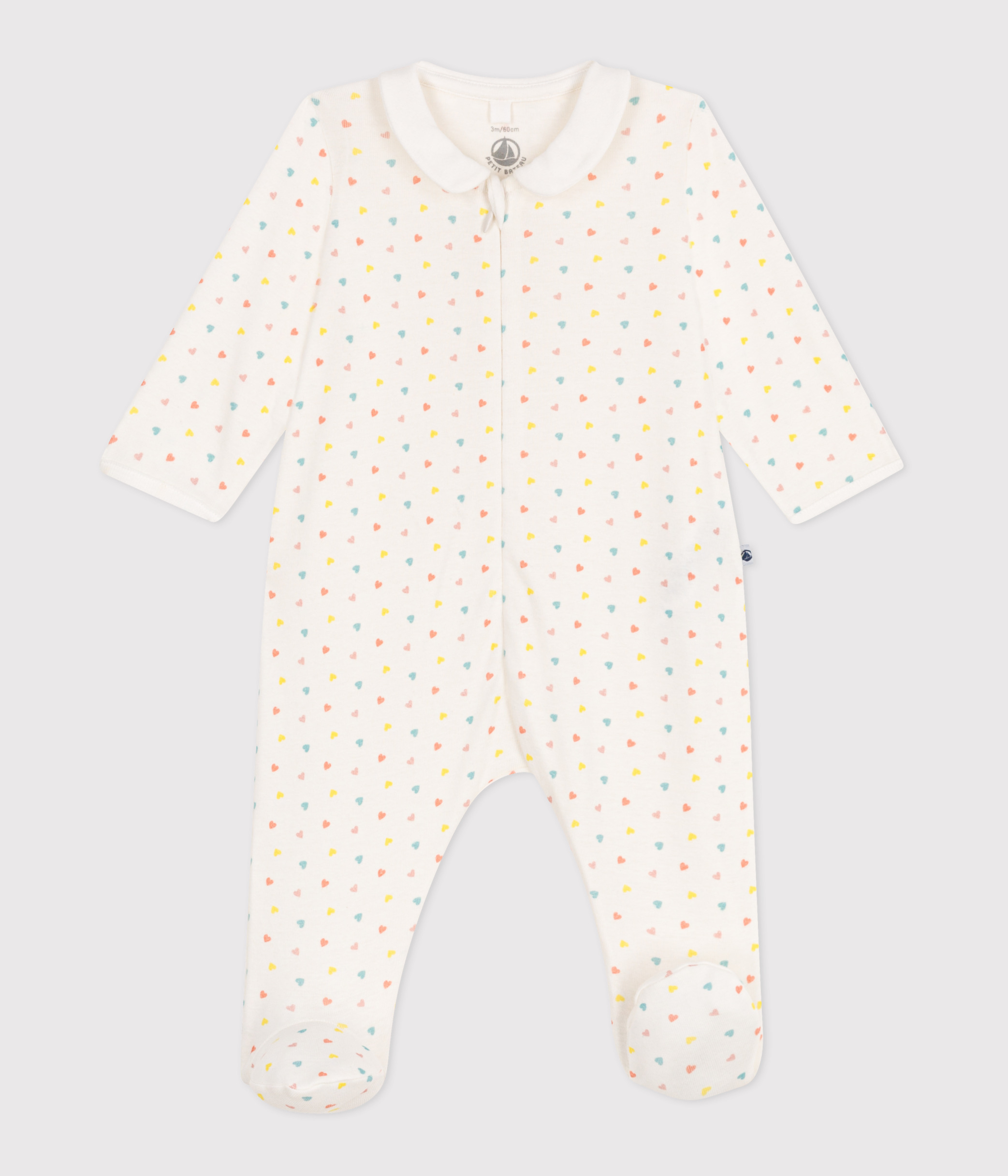 بيجاما قطنية بسحاب للرضع بنقشة قلوب وياقة