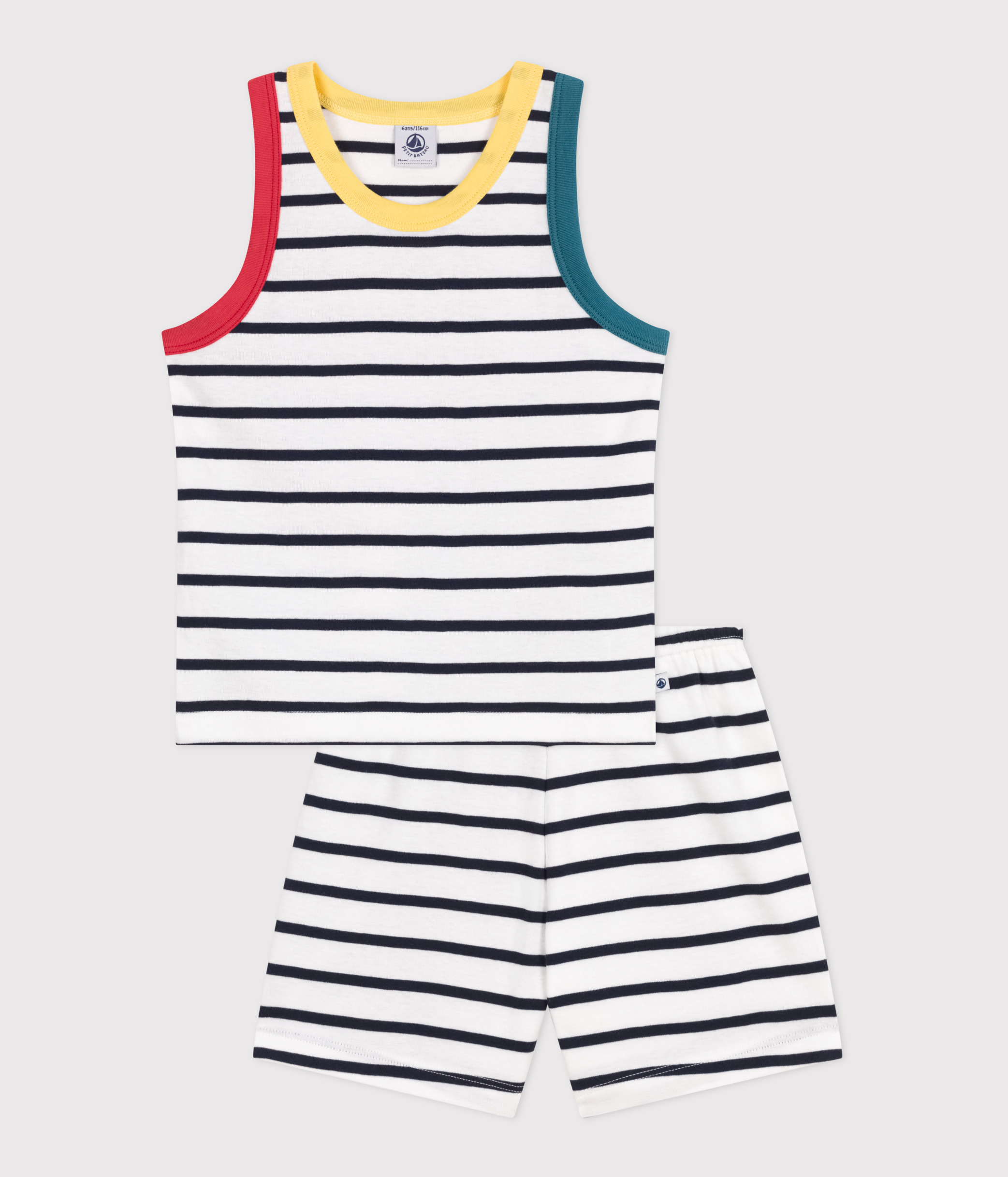 Children's short pyjama set with striped cotton tank top