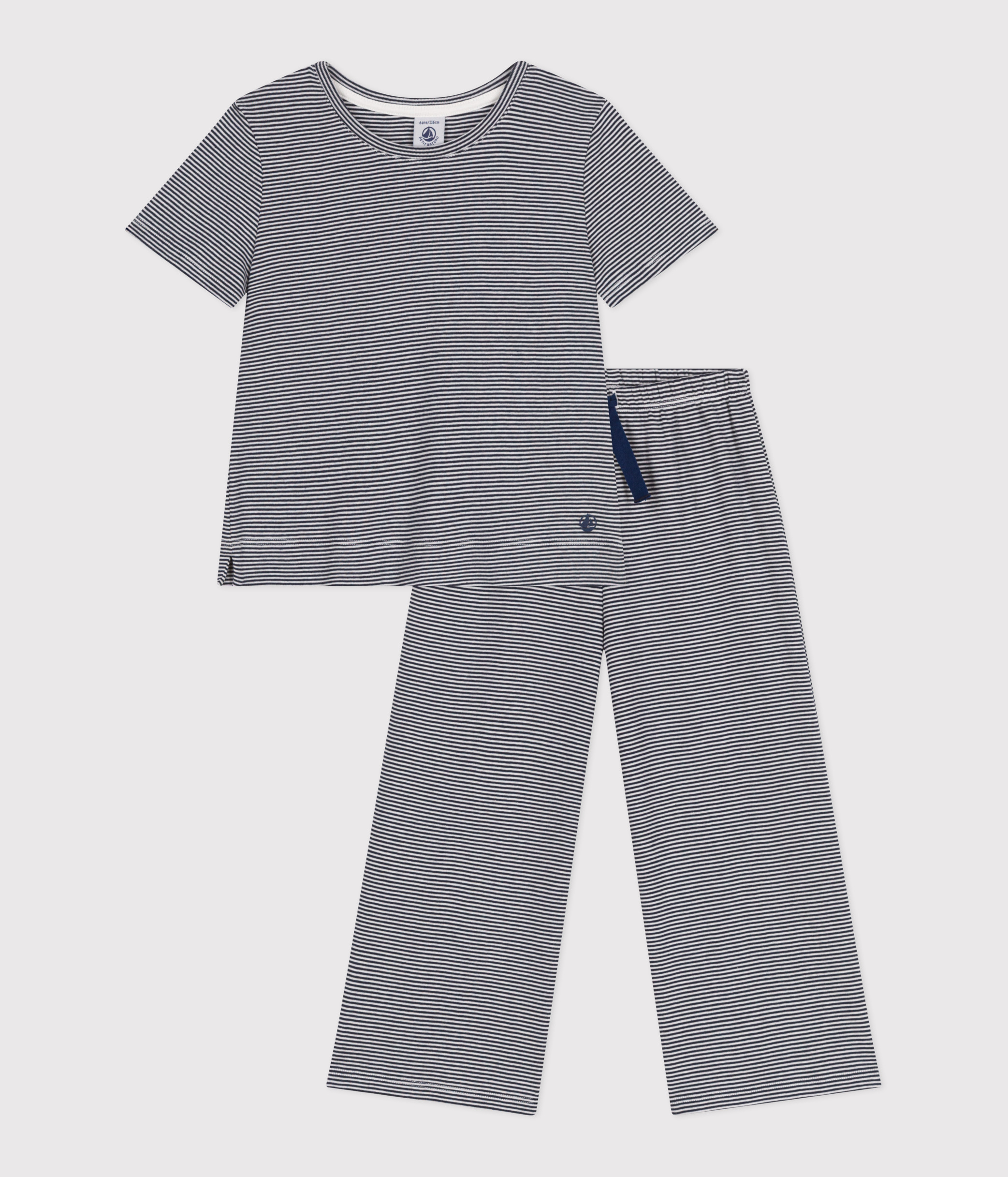 Children's cotton pyjamas with short sleeves and wide stripy legs