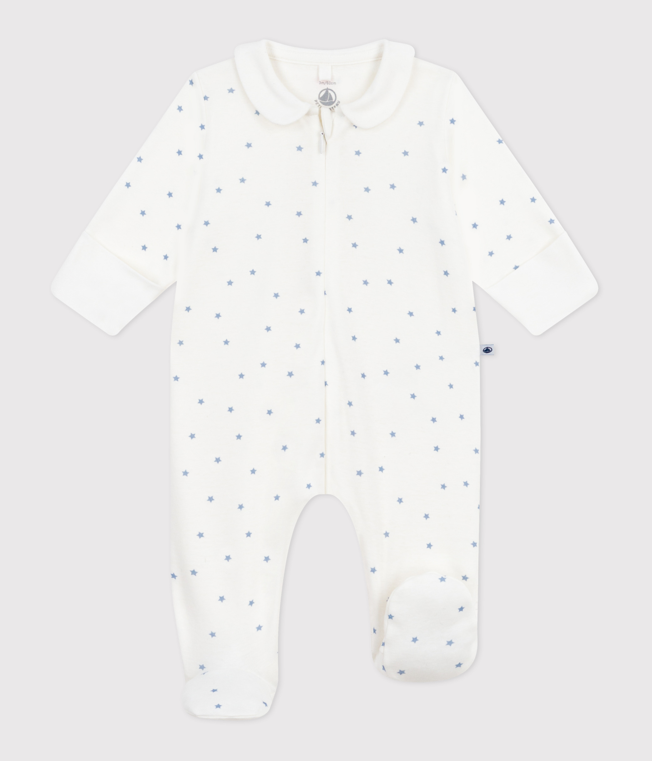 Baby cotton pajamas with a collar and star print