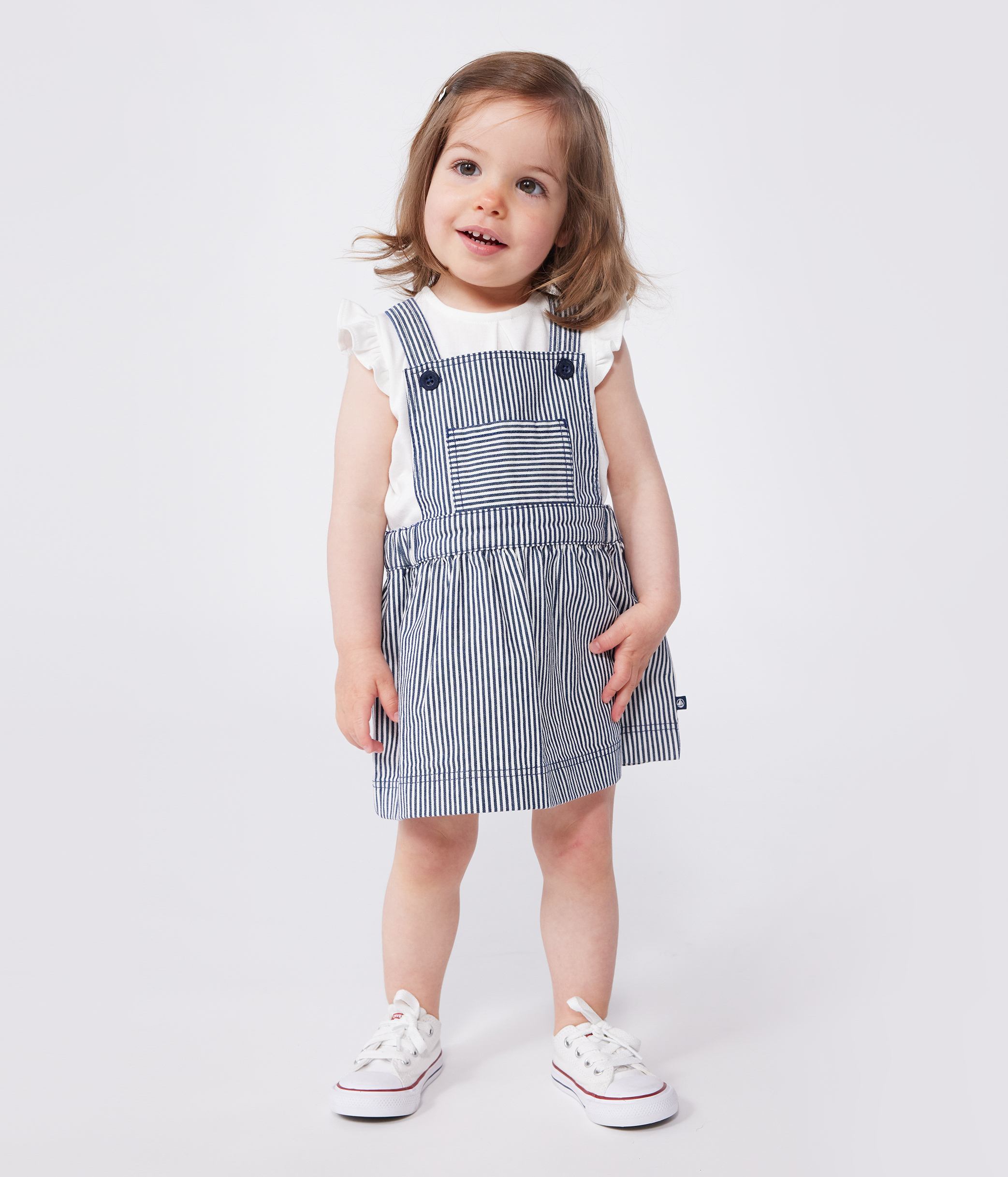 Babies' stripy cotton dungarees