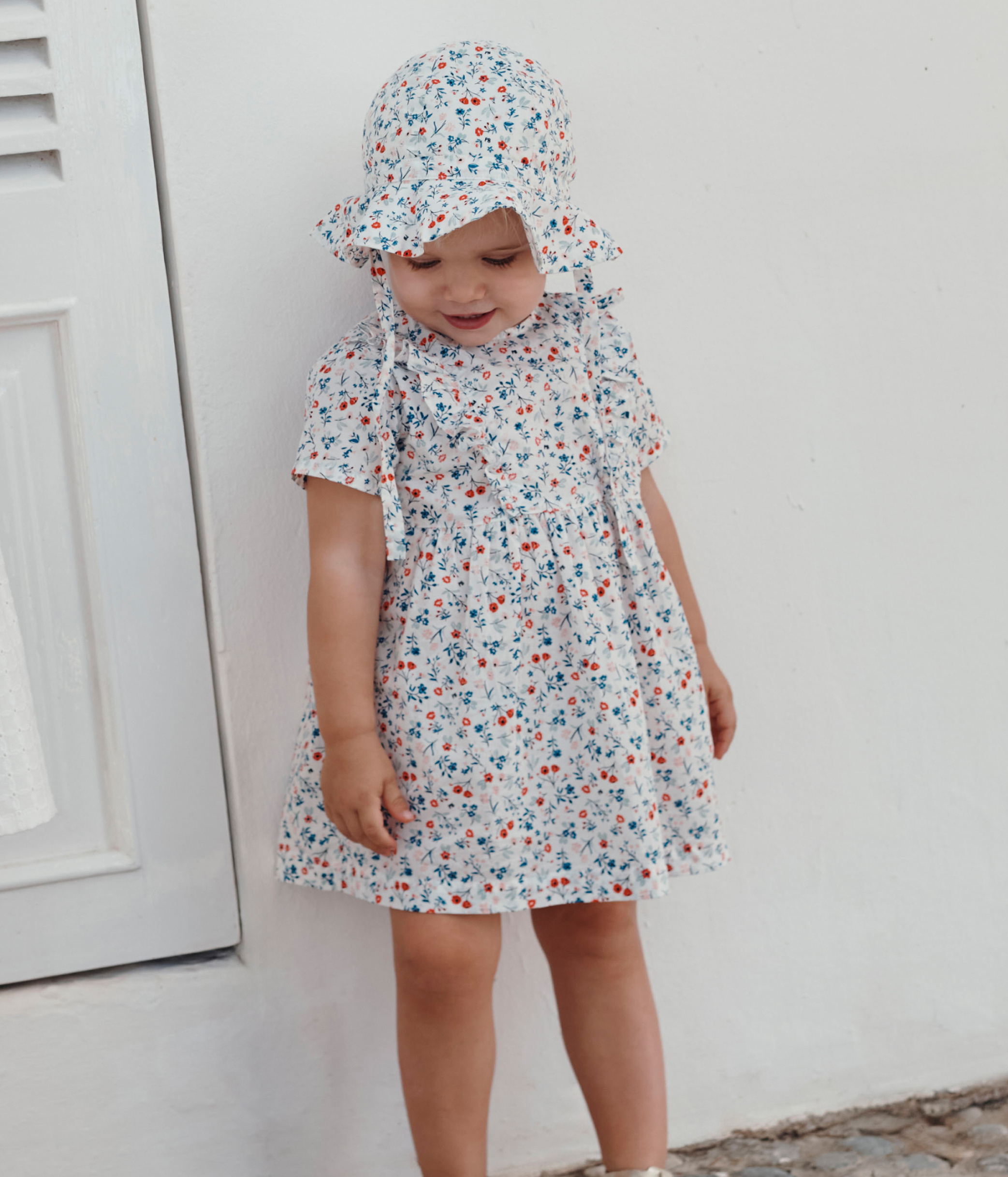 Babies' short-sleeved floral print cotton dress