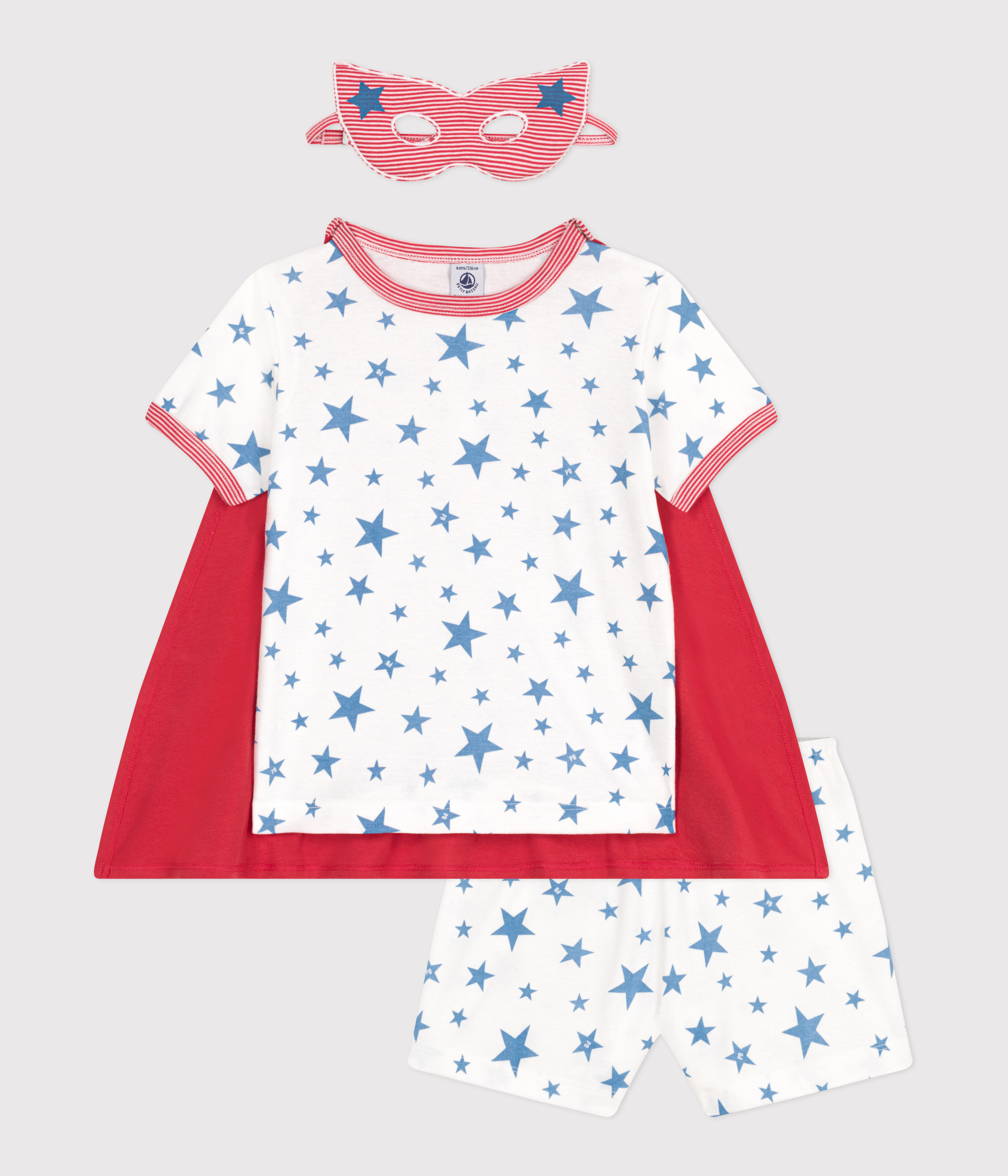 Children's short fancy dress pyjamas with a glow-in-the-dark cotton cape
