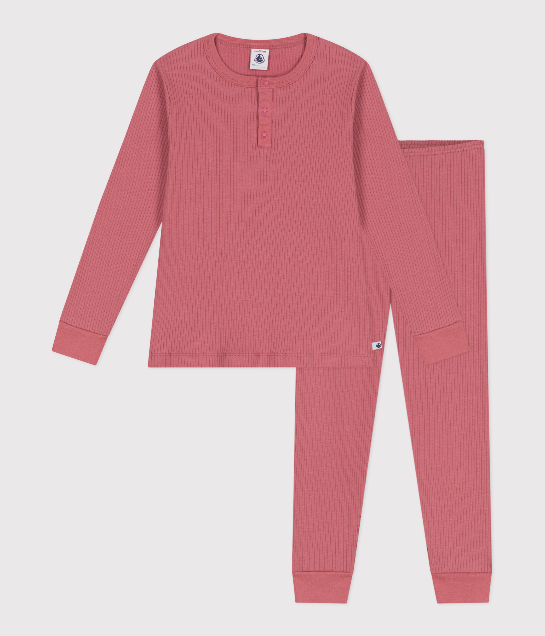 Children's cotton long-sleeved solid-colored pyjamas