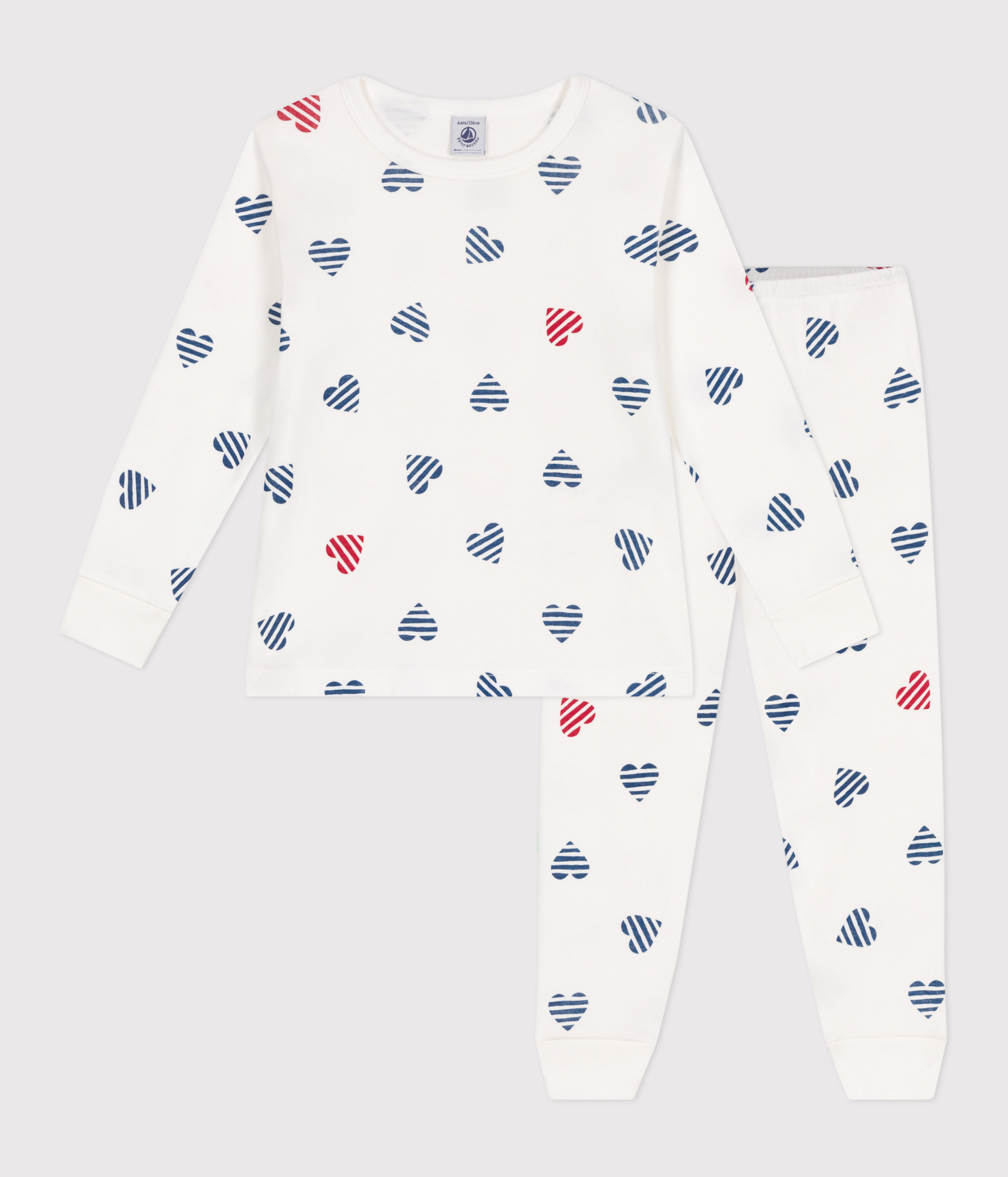 Children's cotton long-sleeved pyjamas with heart print