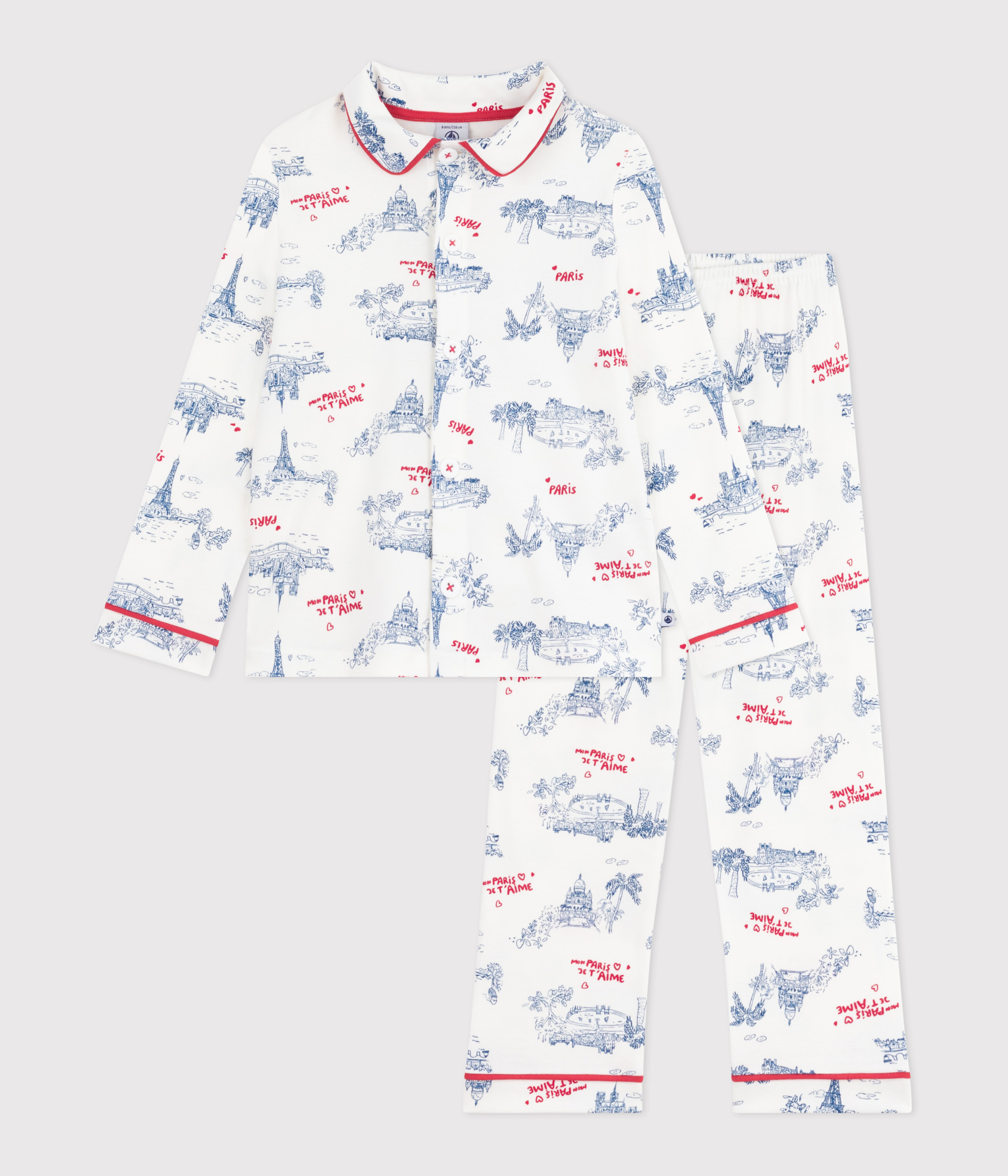 Children's buttoned cotton pyjamas with Paris print