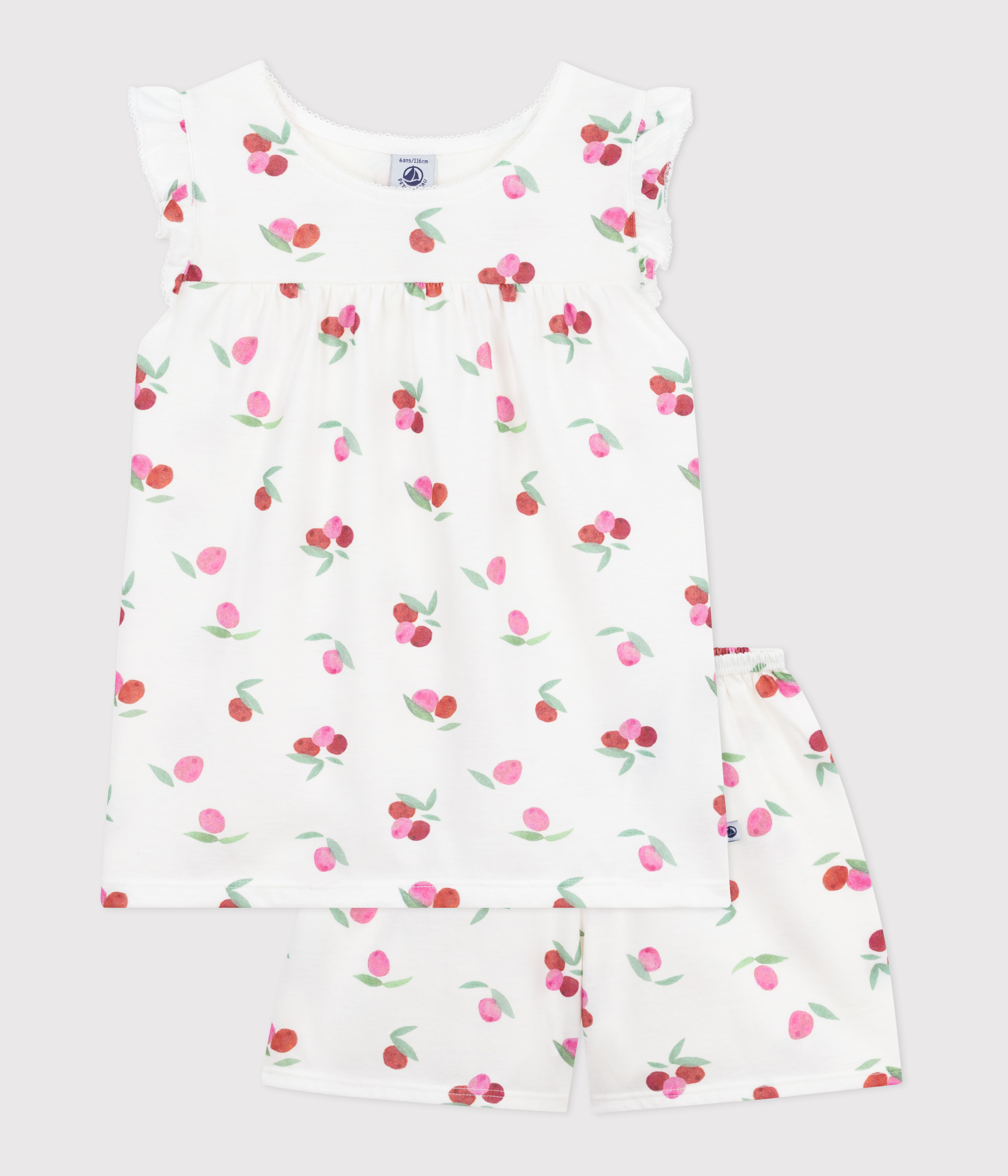 Children's short pajamas in fruit-print cotton