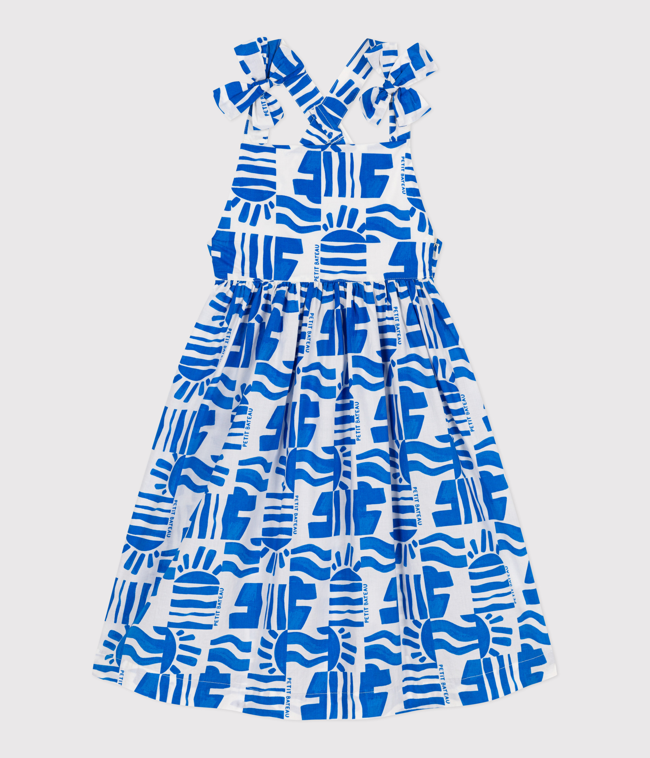 Children's long strappy dress in printed cotton