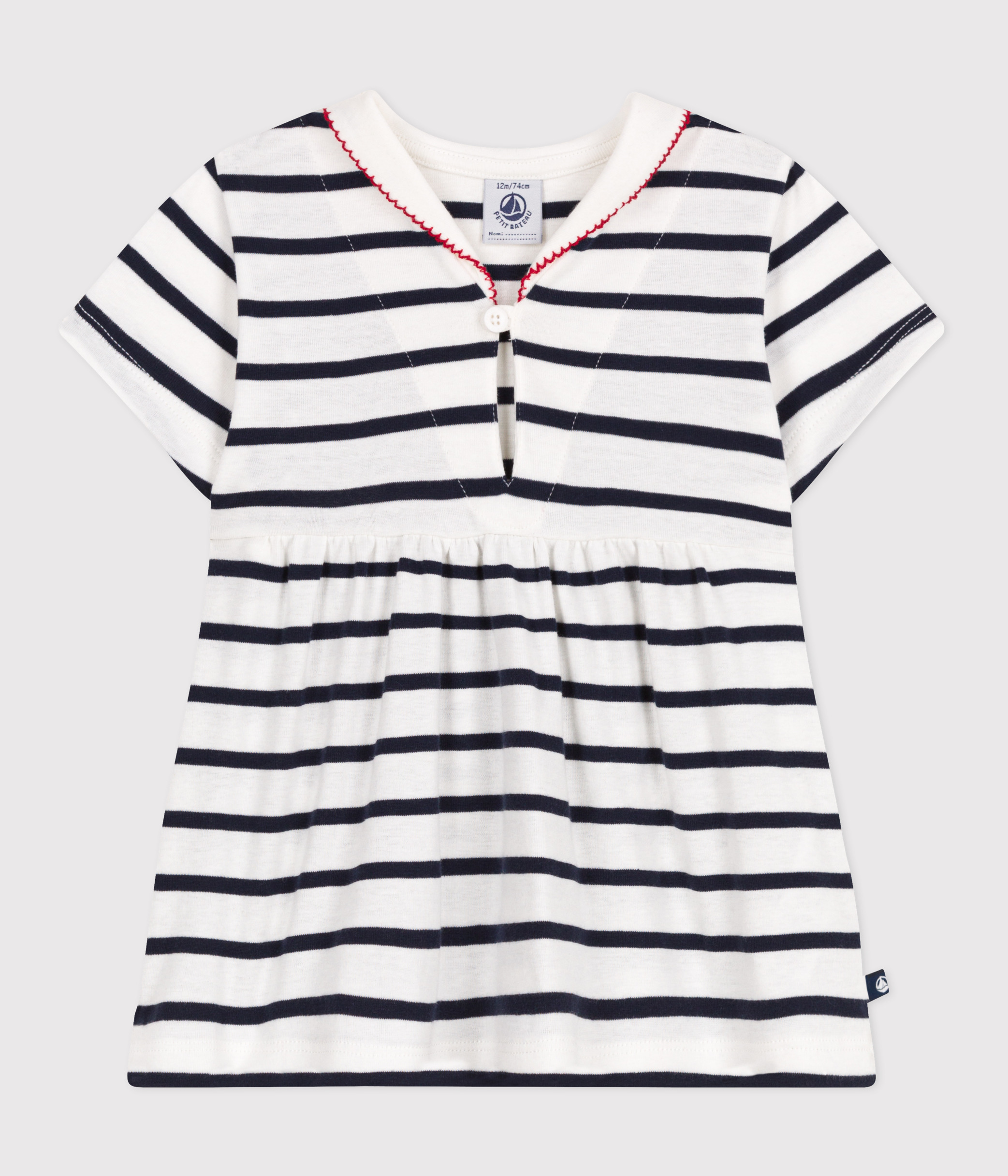 Babies' short-sleeved Breton top with a sailor collar