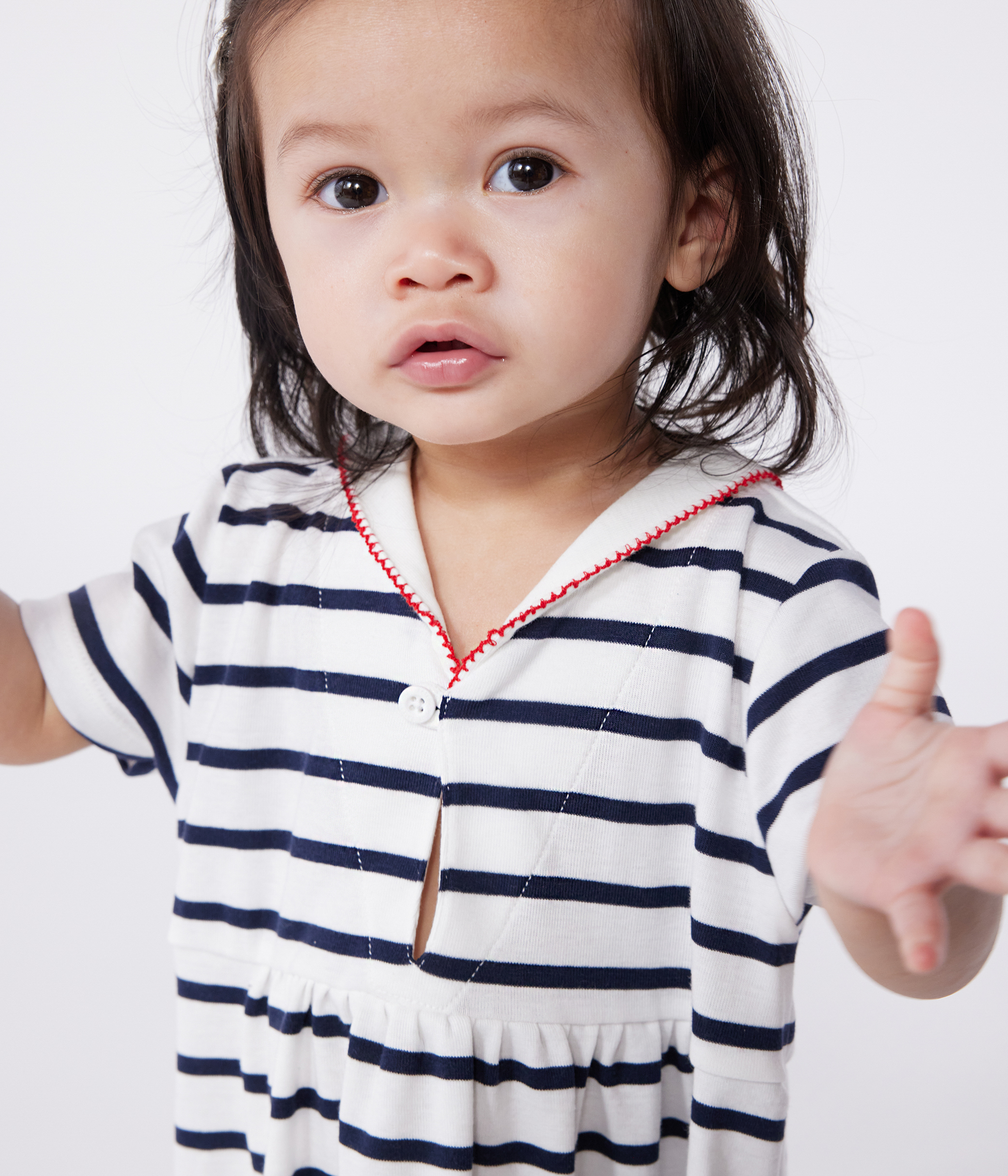 Babies' short-sleeved Breton top with a sailor collar