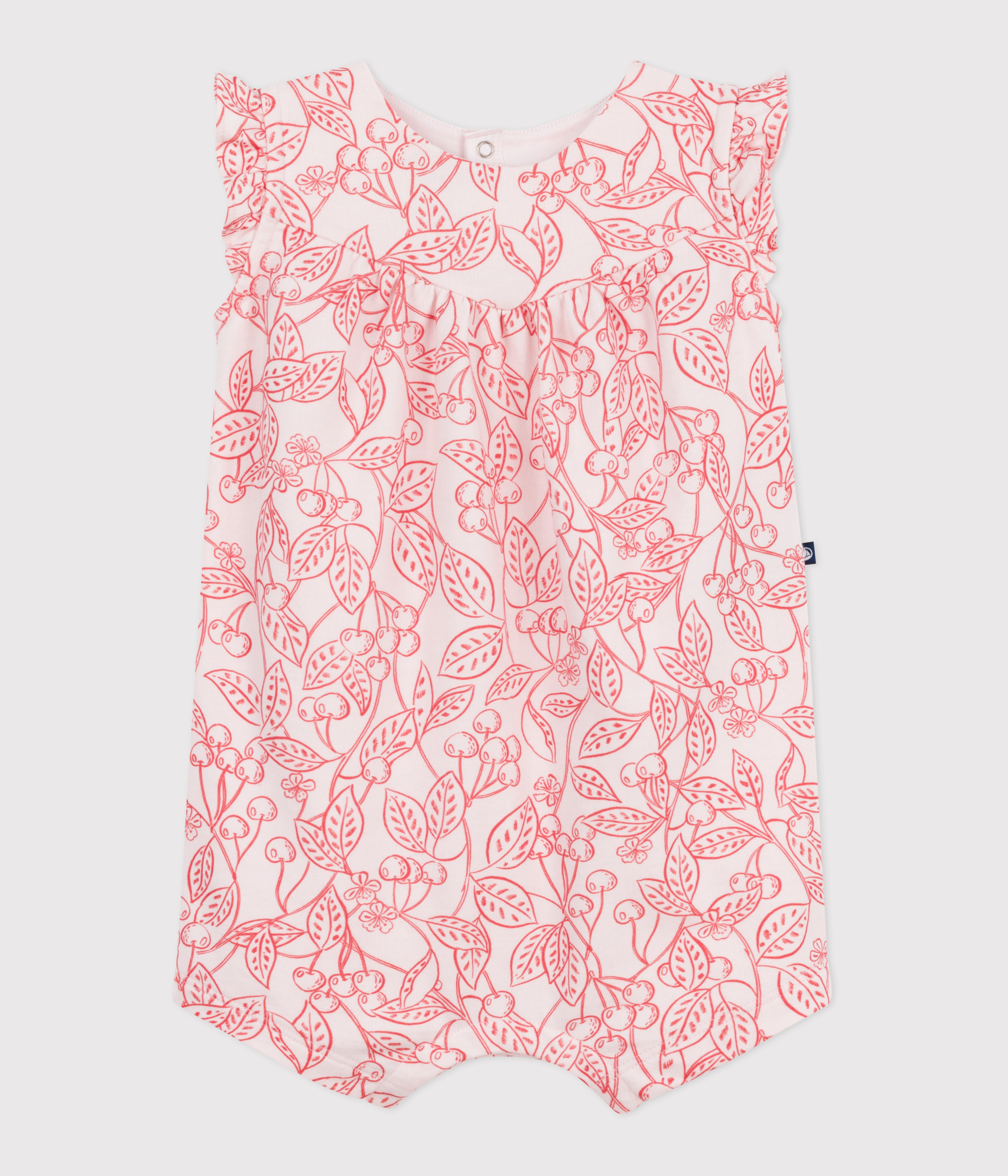 Babies' sleeveless jumpsuit in cotton with a pink cherry print