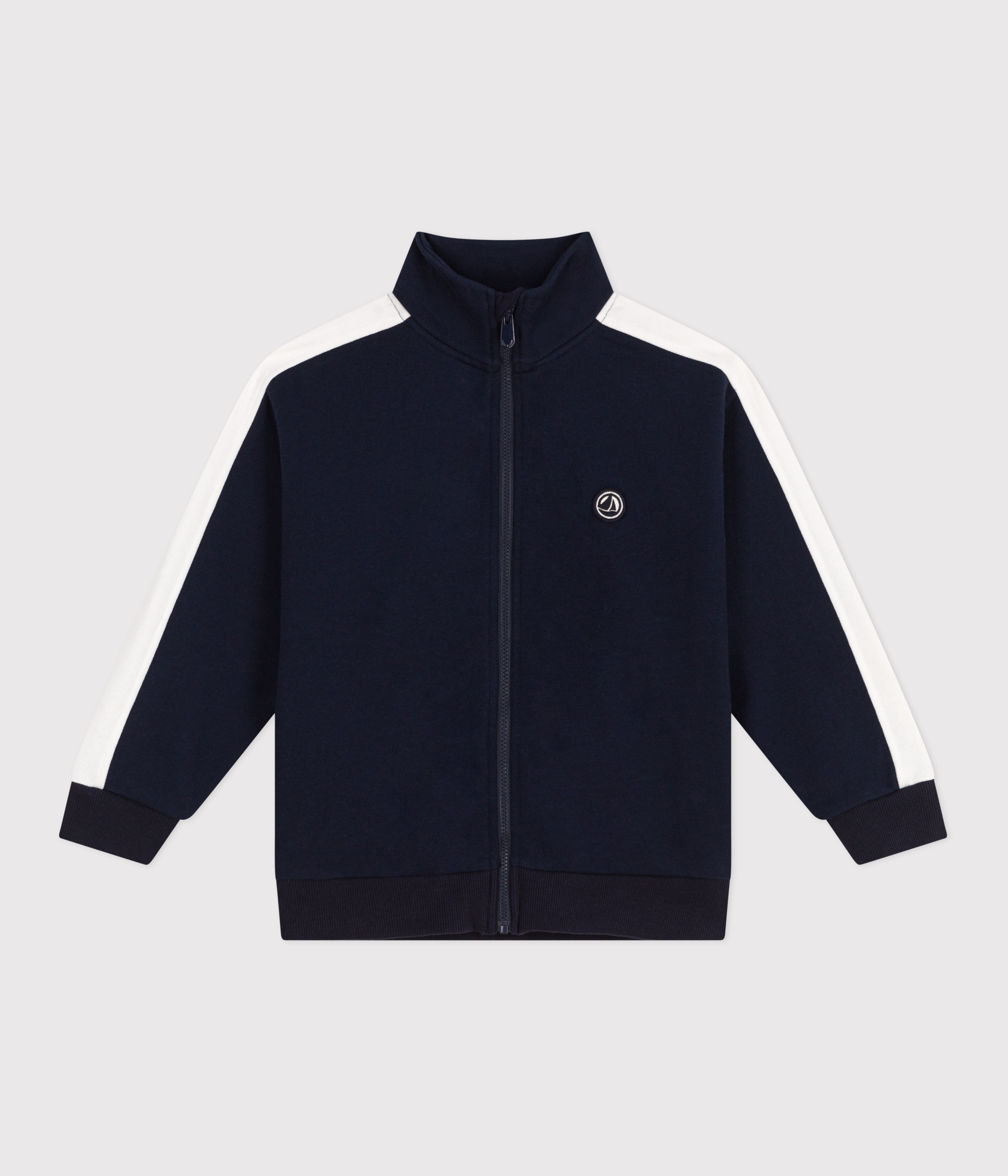 Children's zipped stand-up collar sweatshirt in plain cotton